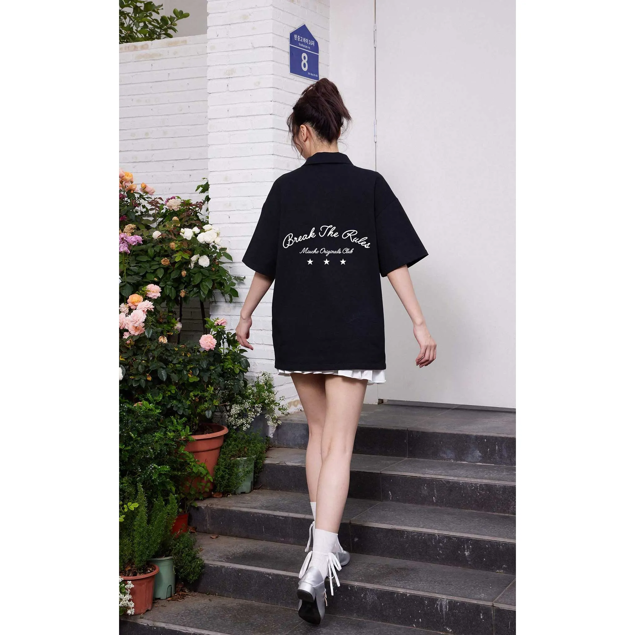 Áo polo form rộng basic 2482 Miucho vải cotton co giãn thoáng mát cổ trụn in typography_thumbnail_4
