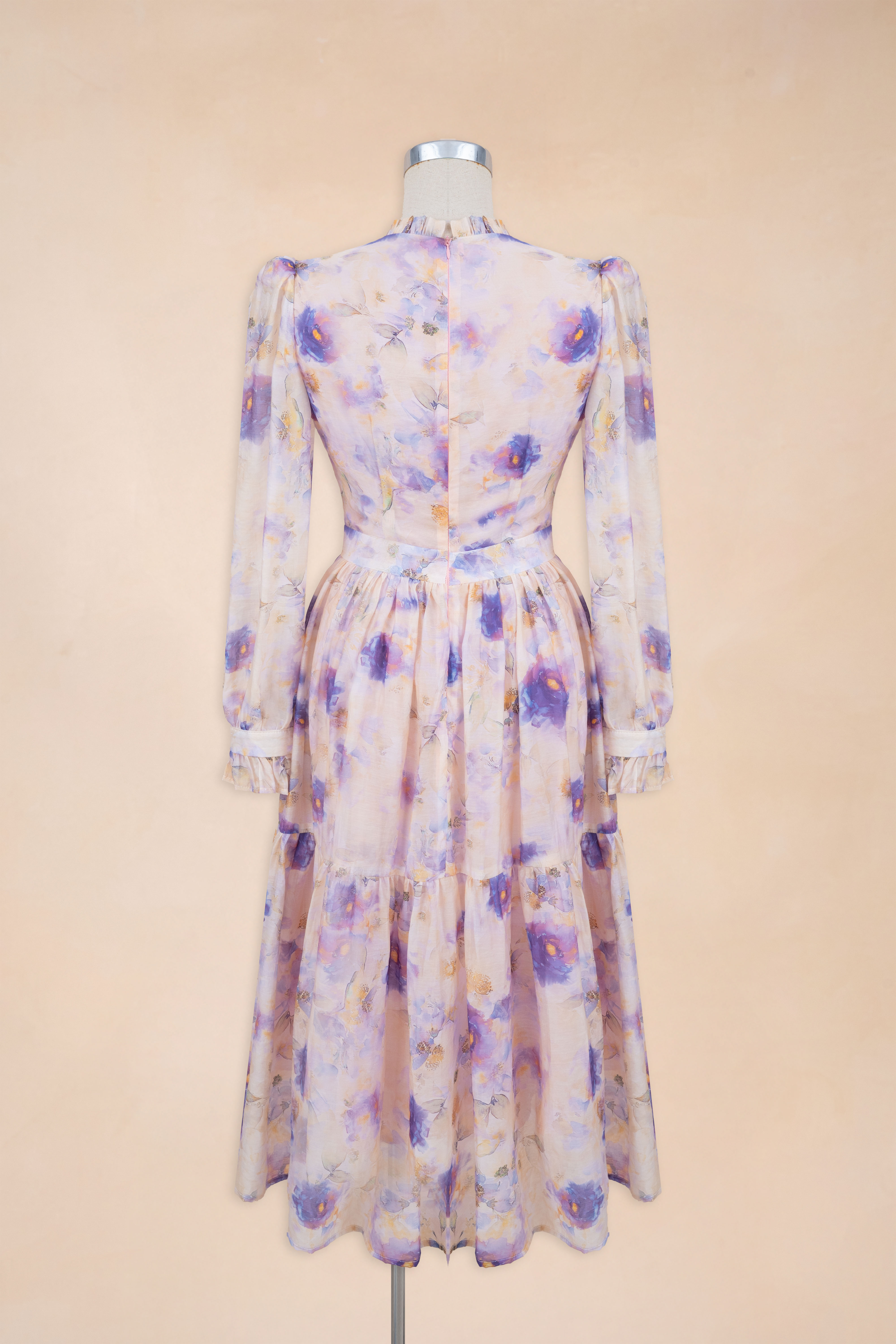 Đầm Xoè Hoa Tím Cổ Bèo