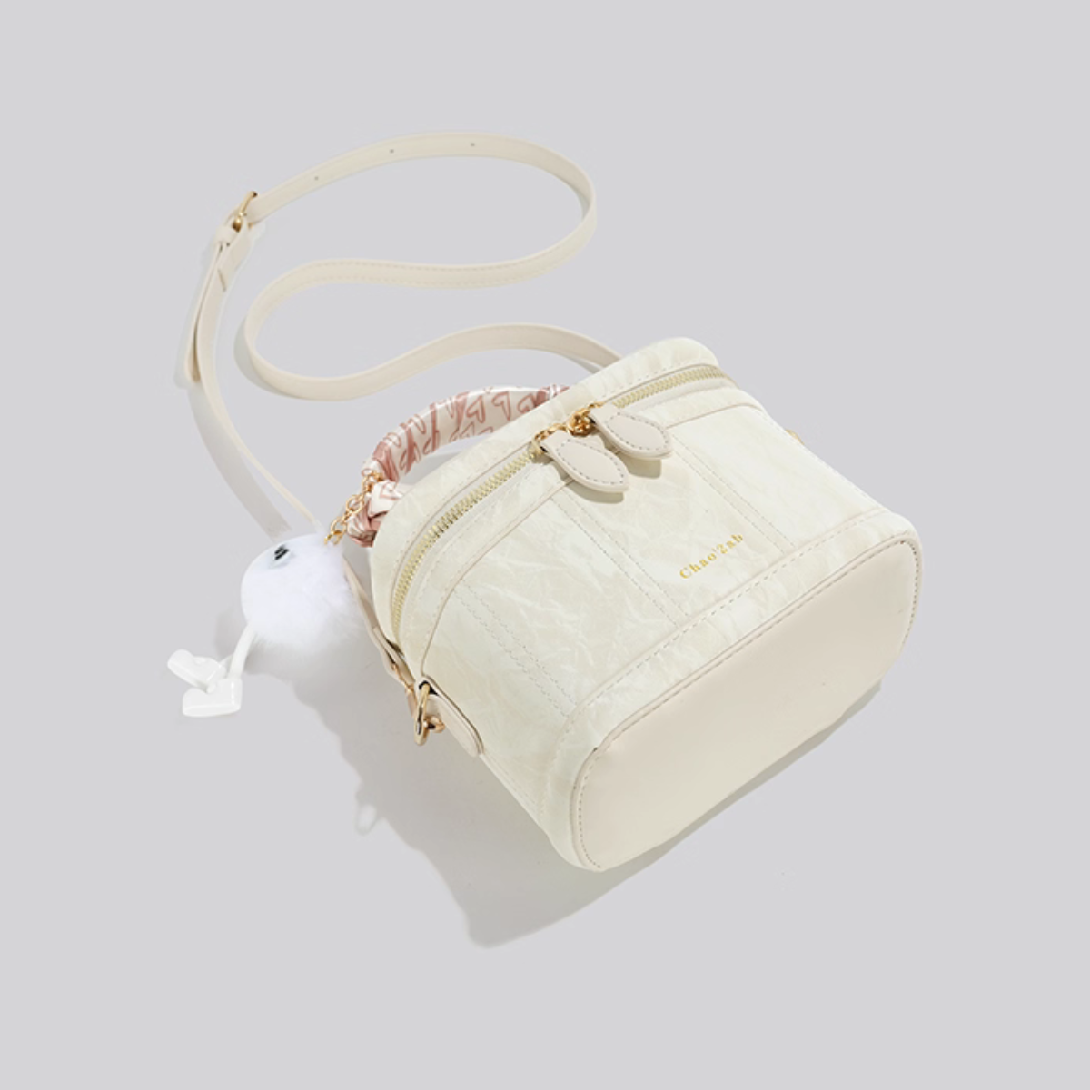 UHE_2517 Grace – Tay cầm khăn lụa, form hộp giữ dáng, đeo chéo/đeo vai – Đen/Trắng/Hồng_thumbnail_6