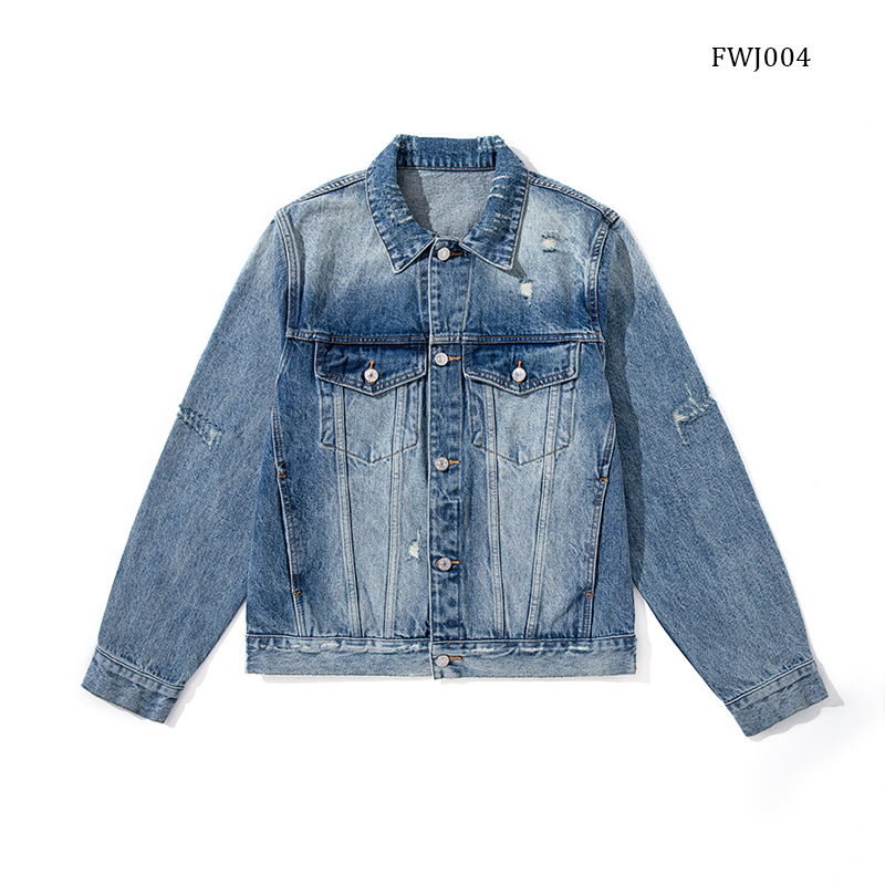 Phong cách Mỹ Xuân Thu Xanh nhạt Công nghiệp nặng Giặt Áo khoác ngoài đau khổ557Phiên bản Phá Xu Hướng Áo khoác Denim nam