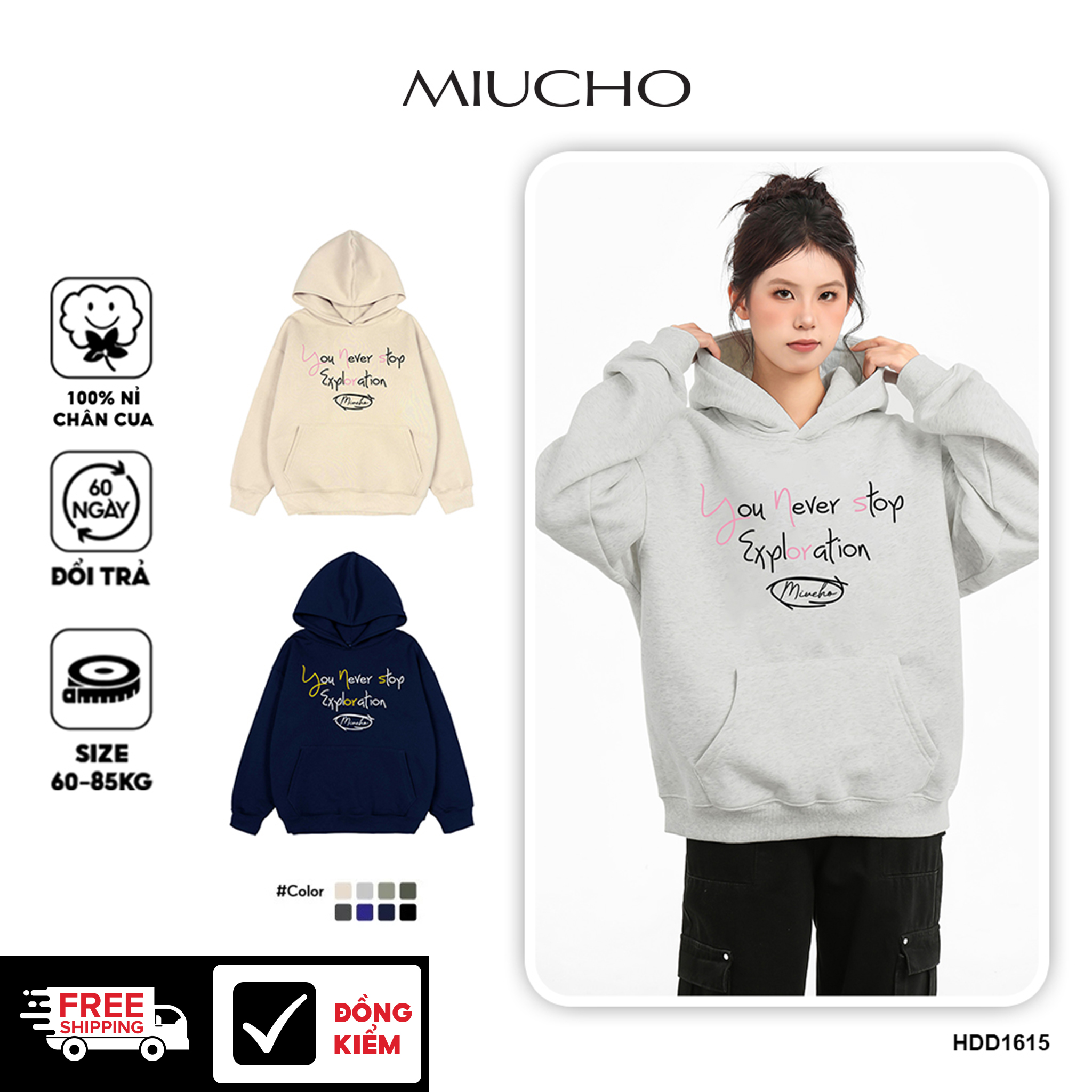 Áo hoodie nữ form rộng local brand HDD1615 Miucho vải nỉ chân cua dày dặn mũ tròn in typography_thumbnail_1