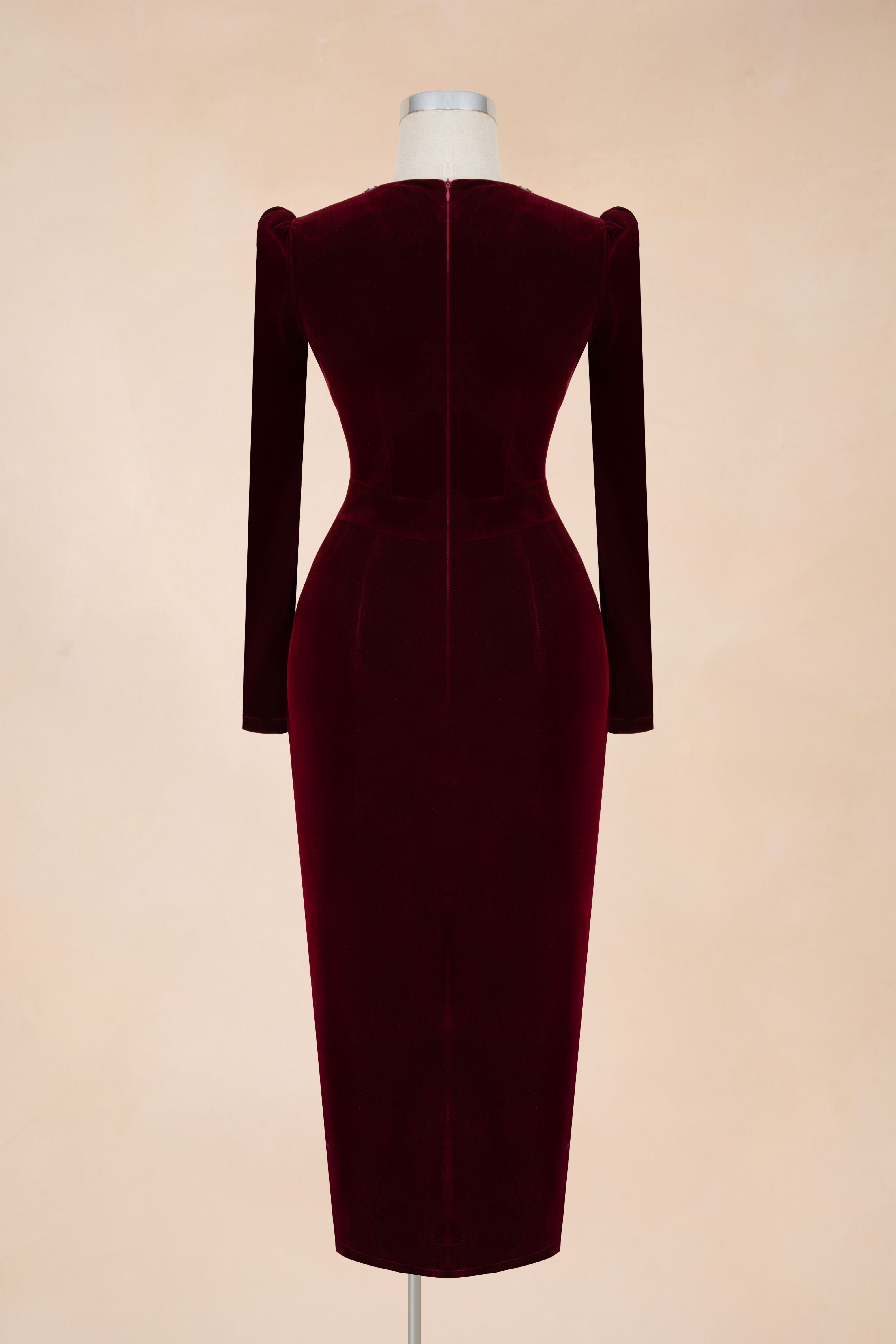 Đầm Bút Chì Nhung Cổ V Có Nơ_thumbnail_2