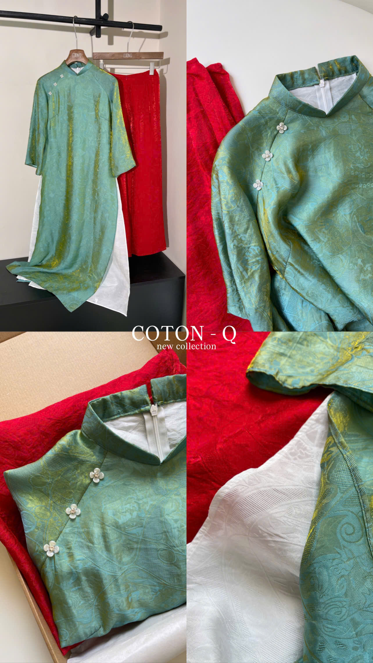 HJ174 Set áo dài 4 tà ( XANH )