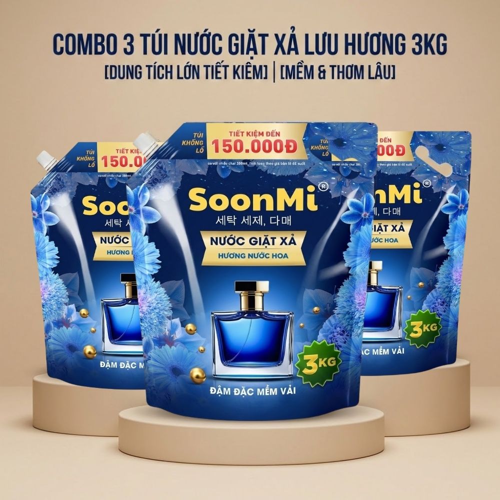 1 Thùng 3 túi Nước Giặt Xả 2 Trong 1 Soonmi 3kg