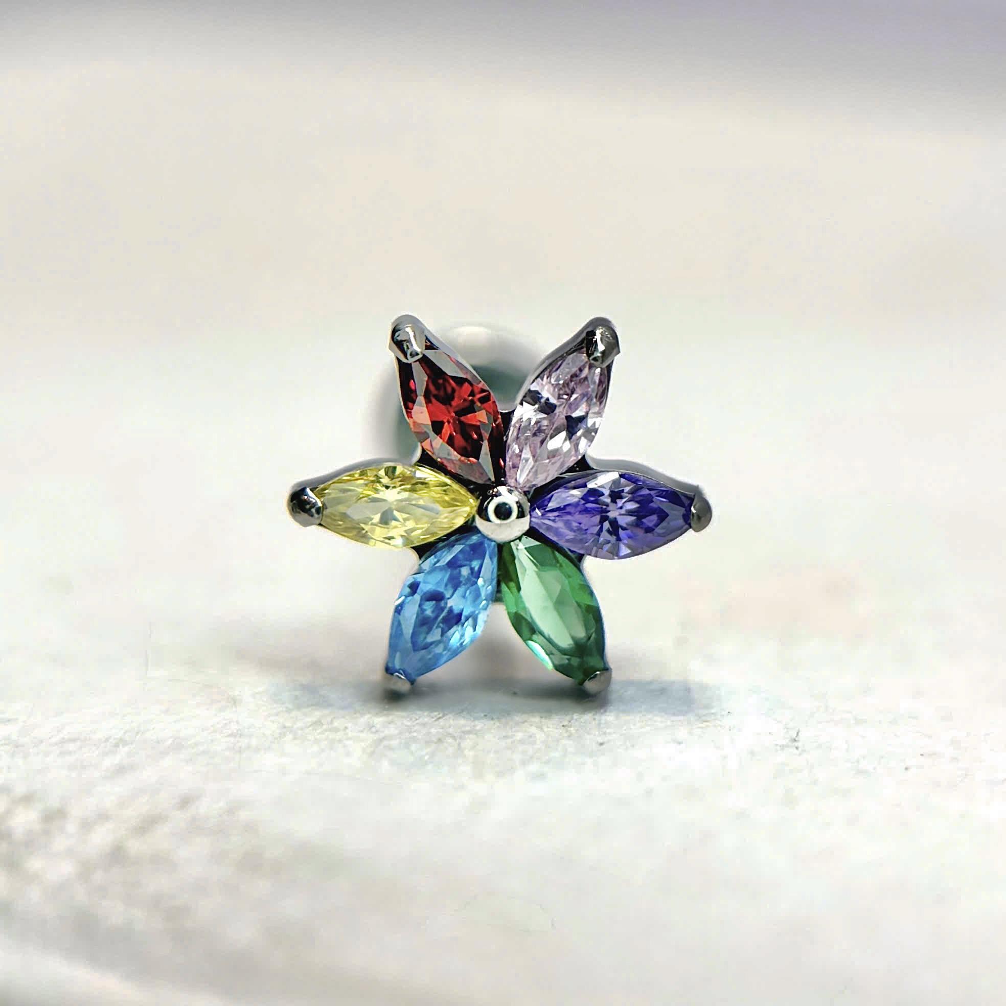 Khuyên kiểu titan hoa 6 cánh 6 màu