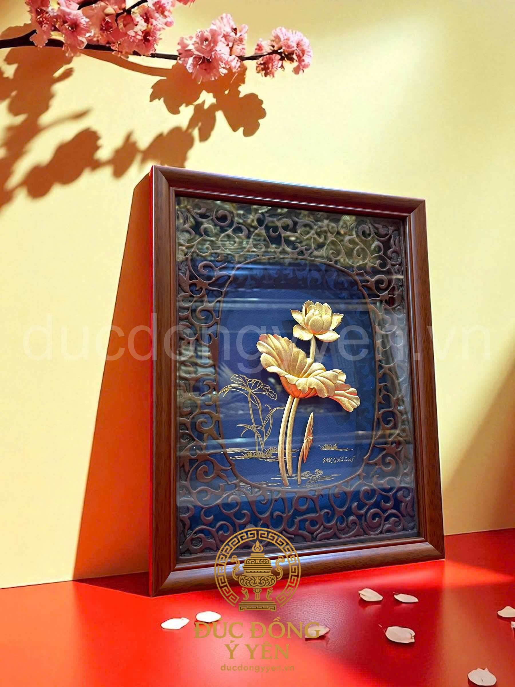 Tranh hoa sen mạ vàng 24k KT 32X 25 CM_thumbnail_1