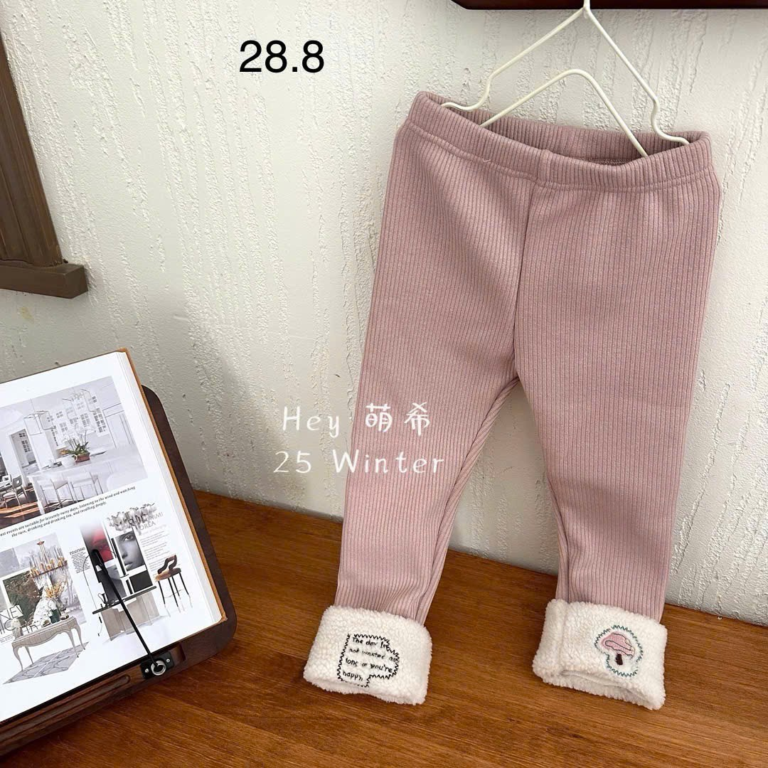 (Q207) Quần legging hồng gấu gập lông kem_thumbnail_0