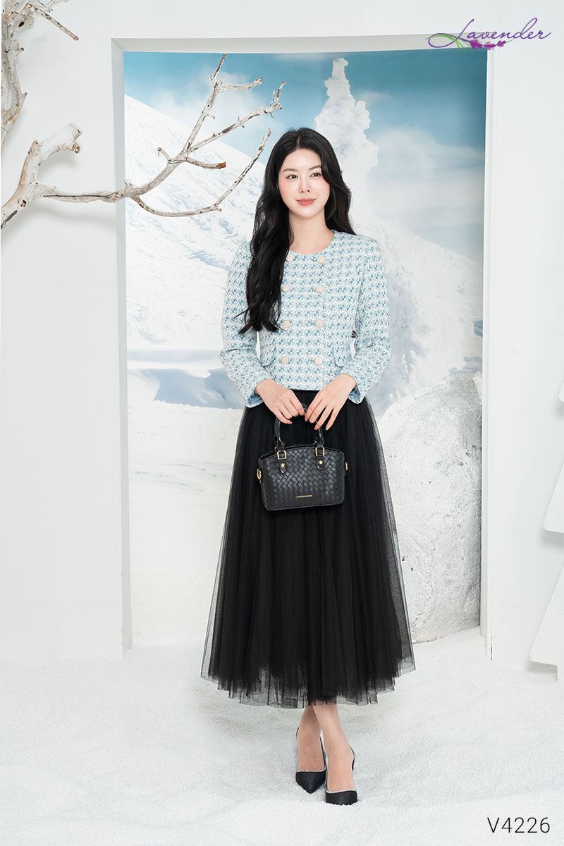 Áo dạ tweed xanh V4226