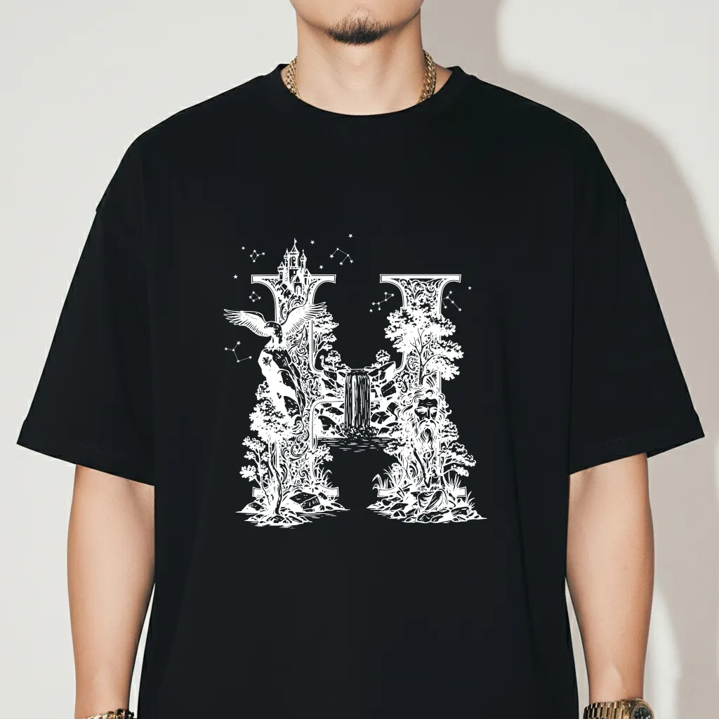 Áo phông nam form rộng Miucho Iconic vải cotton co giãn thoáng mát trẻ trung chữ cái H in kiểu 2753_thumbnail_5