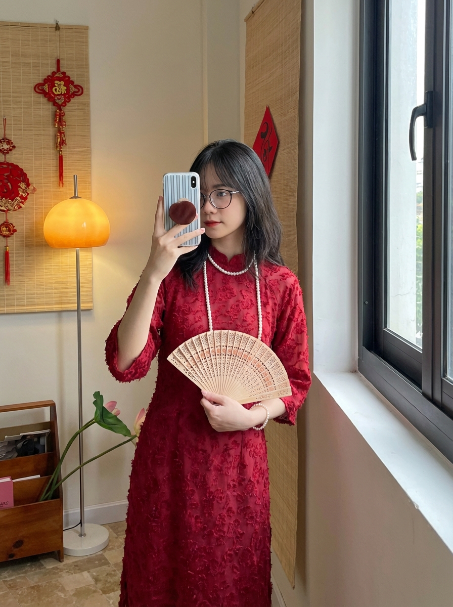 Áo Dài Nữ Đỏ Đô