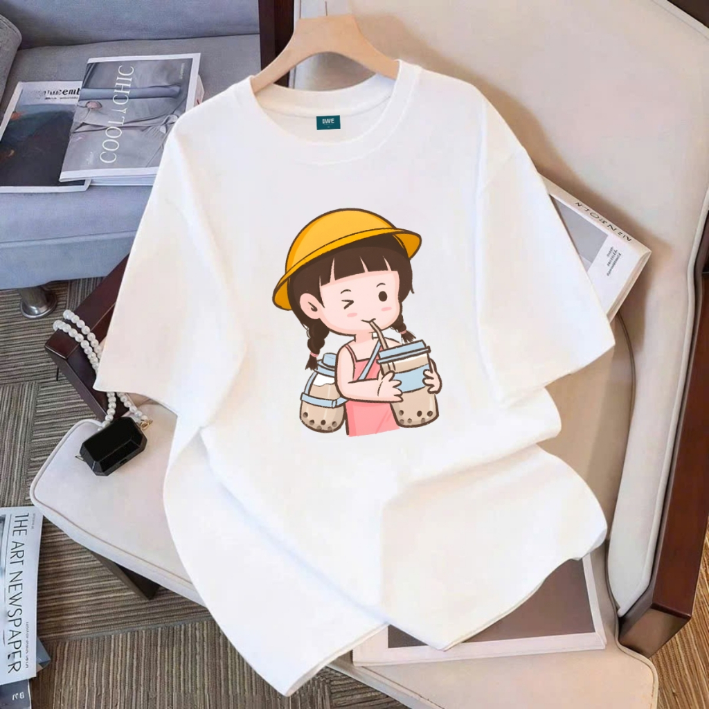 Áo thun unisex UX30-1175 bé gái uống trà sữa dáng oversized local brand WETEE_thumbnail_0
