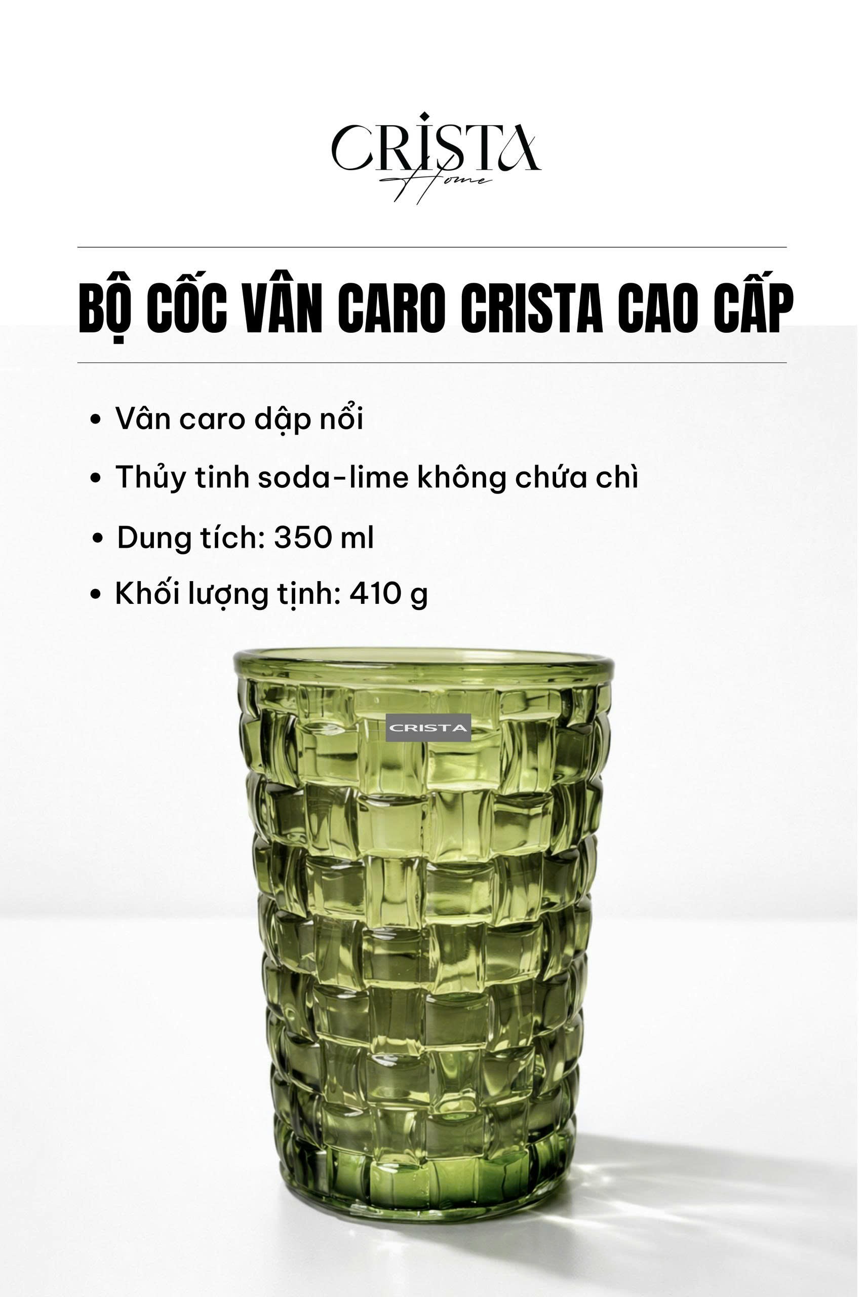 Bộ 6 cốc thủy tinh CRISTA HOME vân Caro to 350 ml_thumbnail_5