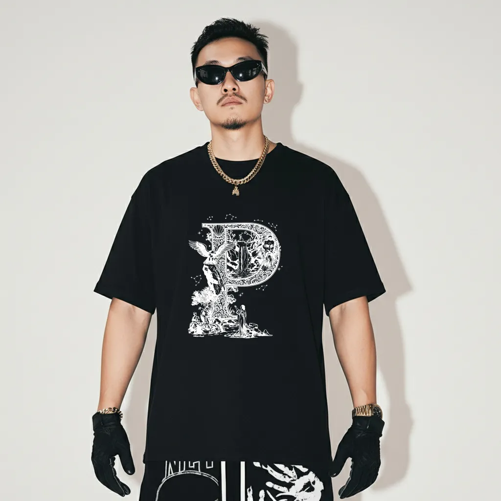 Áo thun nam form oversize Miucho Iconic vải cotton dày dặn thoáng mát chữ cái P nhiều màu 2761_thumbnail_4