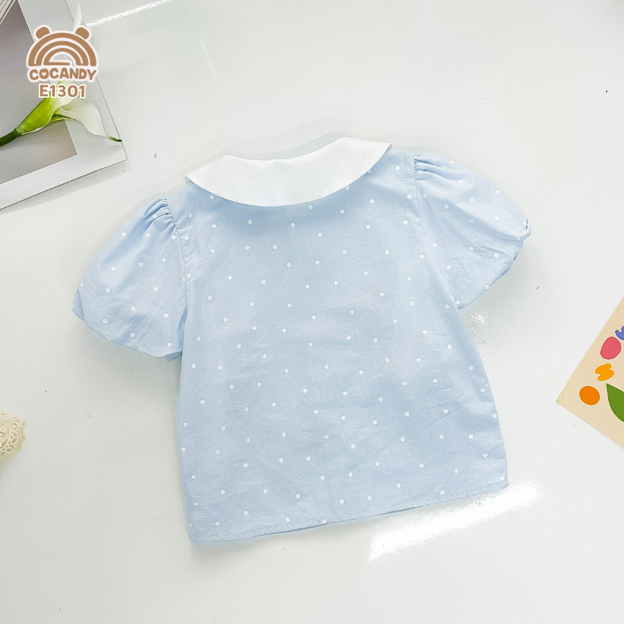 Áo cộc sơ mi XANH chấm bi sóng ngực_thumbnail_3