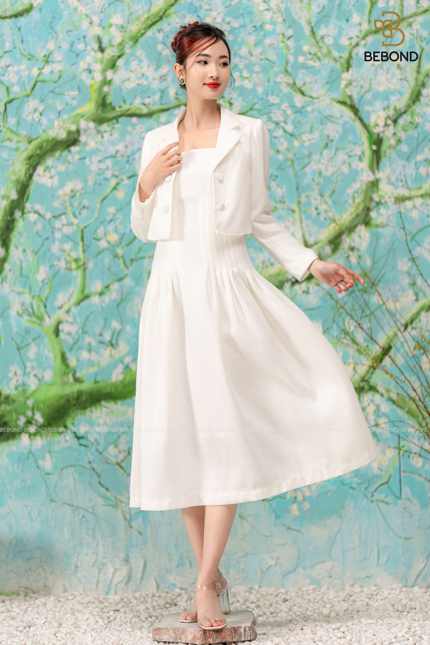 Set Vest dạ tweed Laura màu TRẮNG