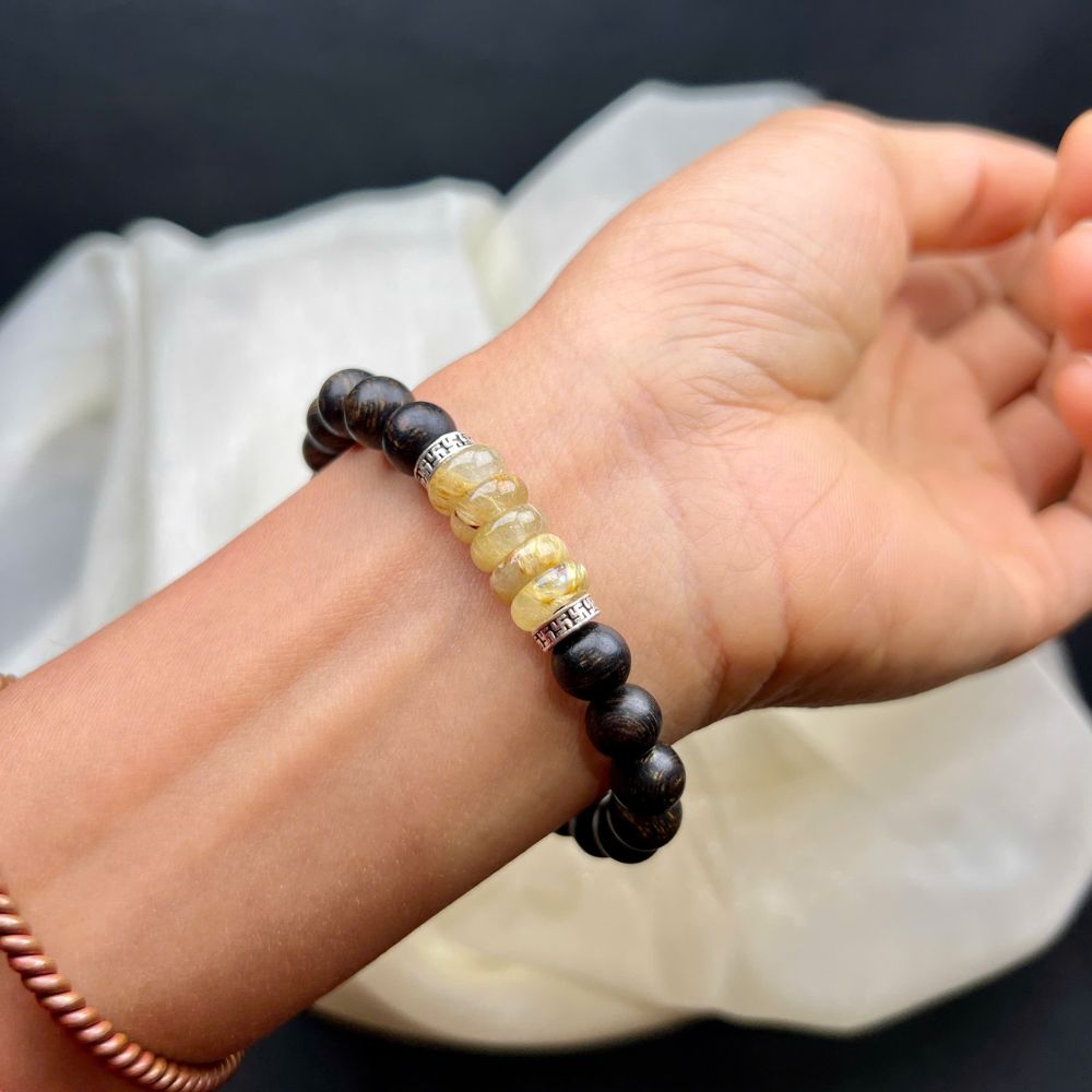 PT169 - Vòng trầm sánh ngũ điếu thạch anh tóc vàng