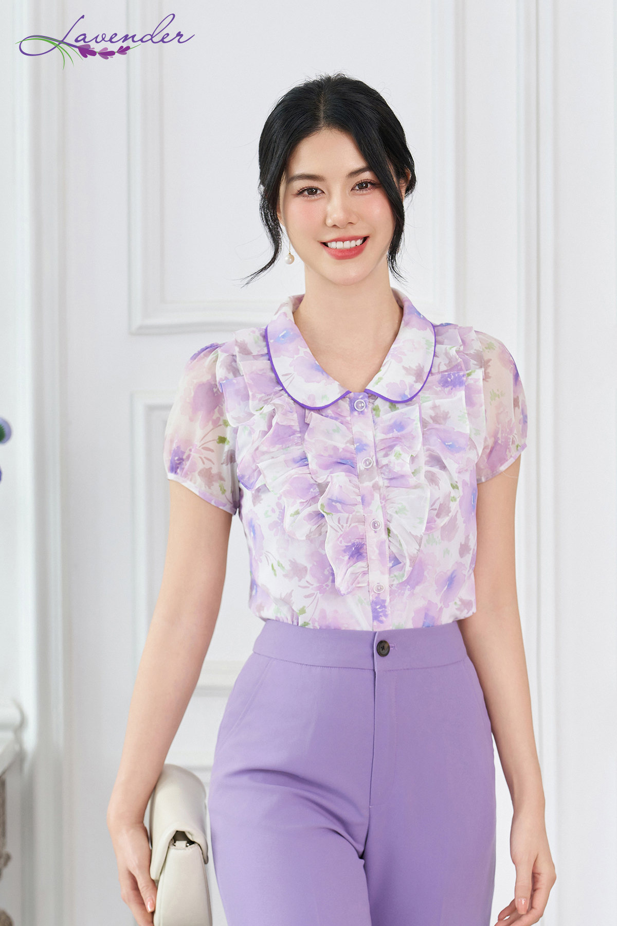 Áo sơ mi hoa tím cổ sen lé bèo ngực tay ngắn A3074_thumbnail_1