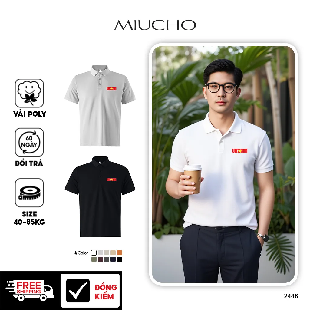 Áo polo cá sấu đứng form PLCSD2448 Miucho Iconic tay ngắn vải polyester thoáng mát chống nhăn in typography