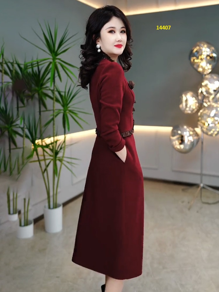 14407-Đầm đỏ xòe công sở tay dài phối kiểu áo giả rời (thun mịn)_thumbnail_6
