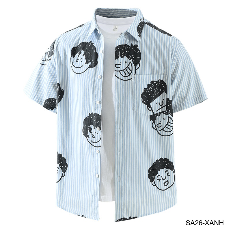 SA26 - Áo sơ mi nam tay ngắn họa tiết mặt cười phong cách Nhật Bản, chất cotton mềm mại, form rộng thoải mái_thumbnail_7