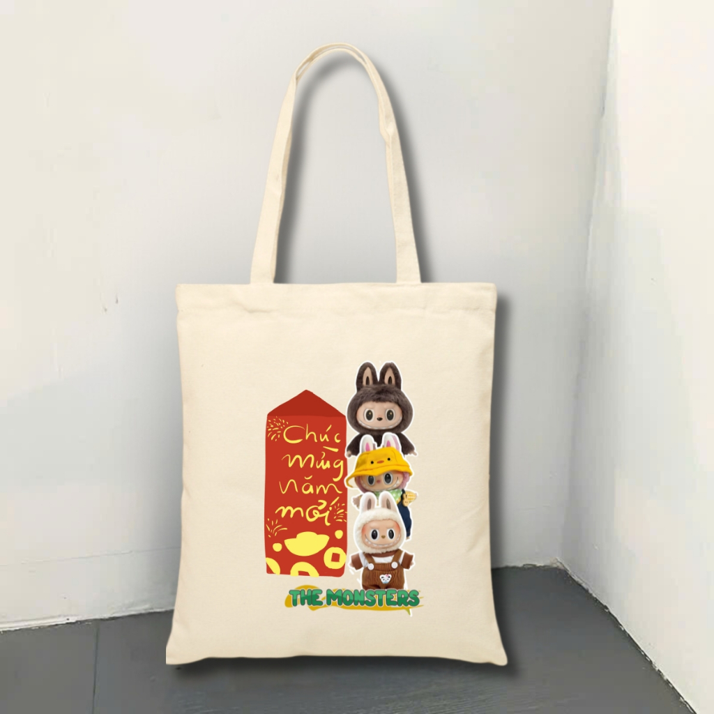 Túi tote vải canvas in hình Kuromi, Totoro, Labubu có khóa kéo, ngăn phụ - 𝐖𝐞 𝐓𝐞𝐞 TOTE07_thumbnail_21