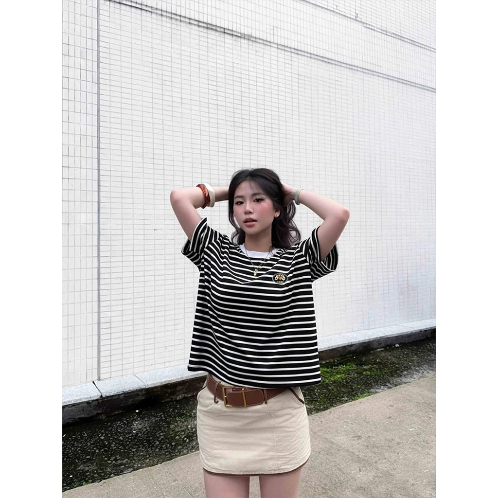 Áo thun form boxy Miucho thun borip dày dặn thoáng mát hình in basic kẻ sọc mix màu 2719_thumbnail_3