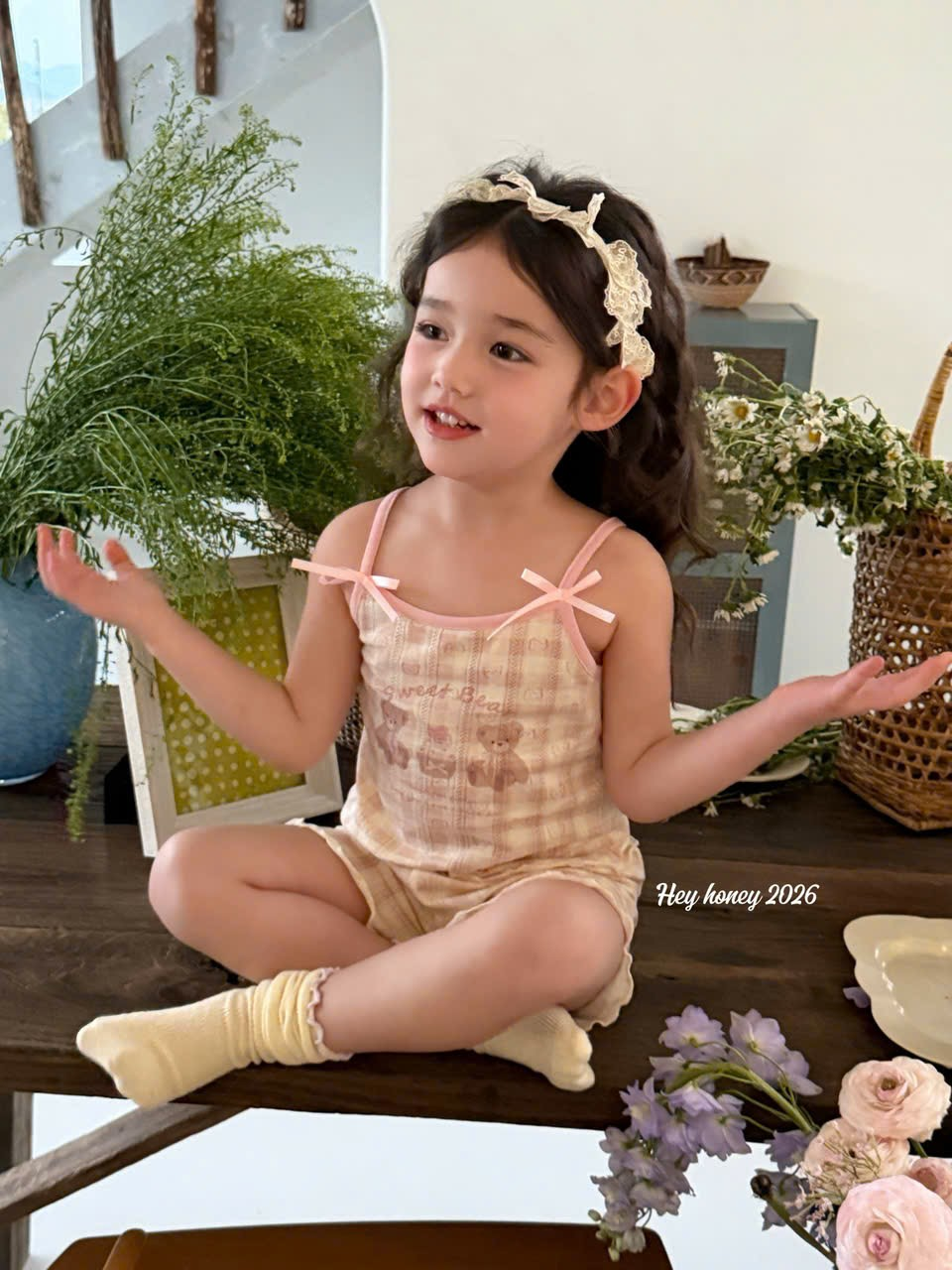 V15 - Set ngủ cotton gấu caro hồng 2 chi tiết hãng HeyHoney_thumbnail_2