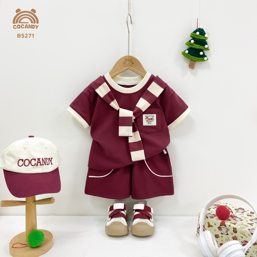 Bộ cộc ĐỎ phối turban sọc đỏ be