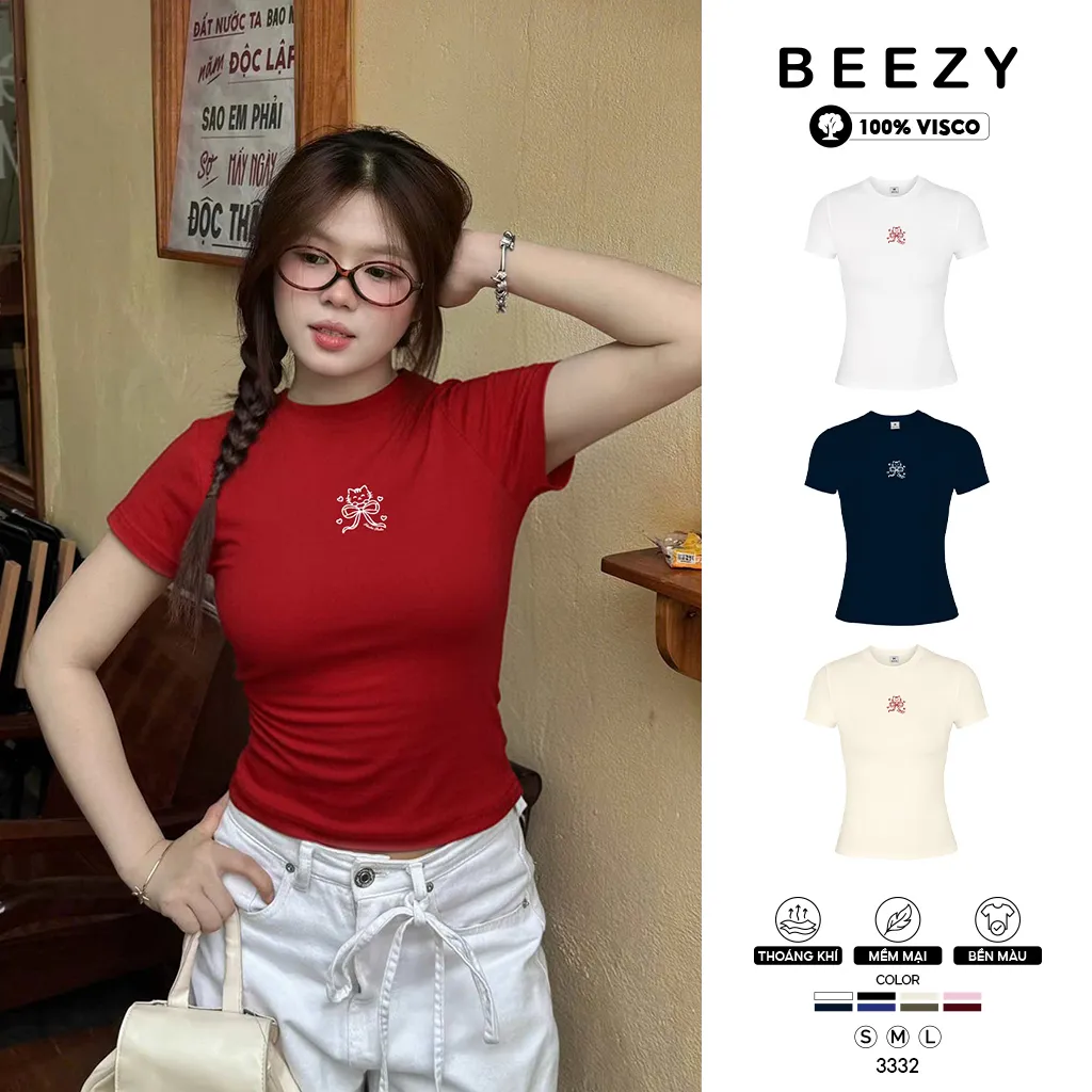 Áo baby tee form ôm body hình nơ cute Beezy 3332