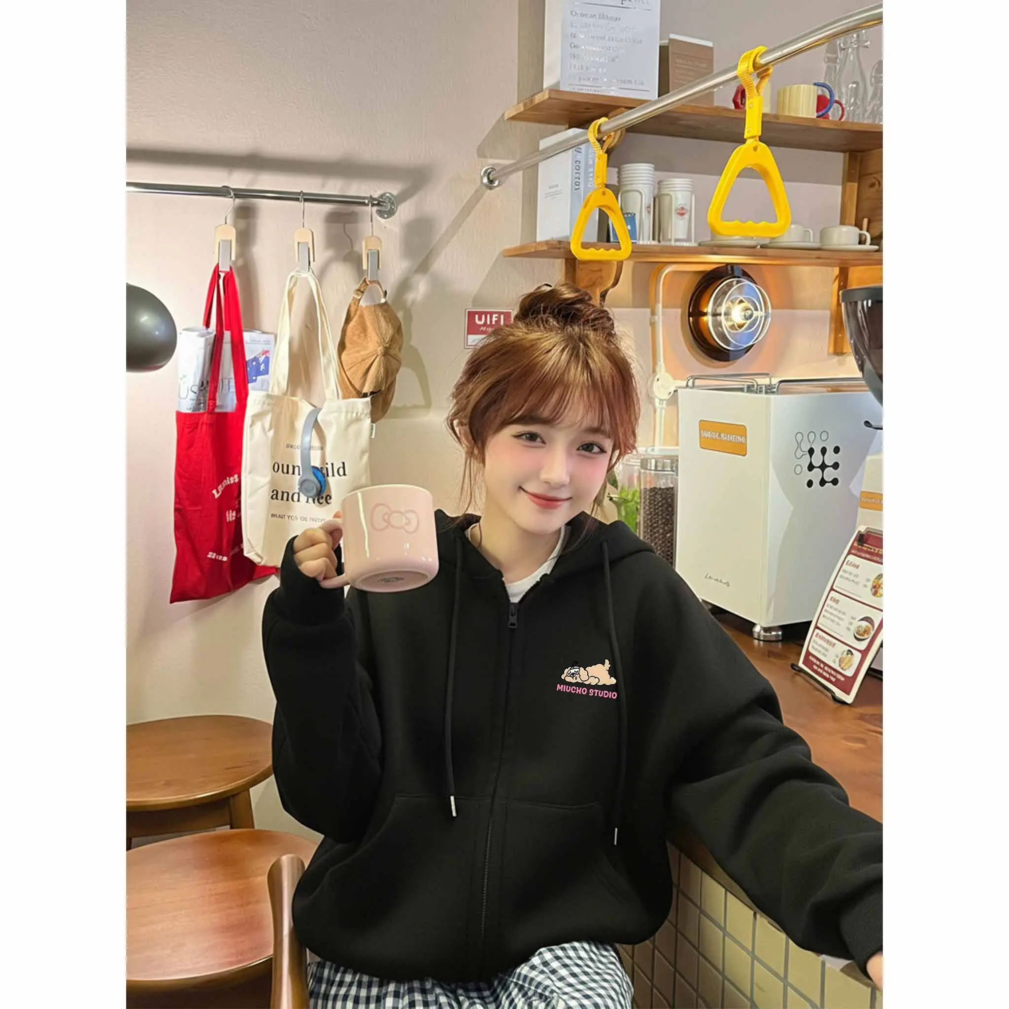 Áo hoodie zip boxy Miucho vải nỉ 2 da cao cấp dày dặn khóa kéo hình in dễ thương 2845_thumbnail_8
