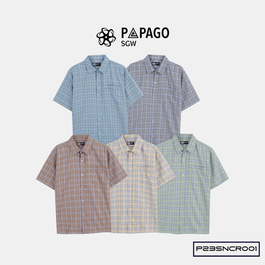 Áo sơ mi nam trung niên PAPAGO tay ngắn lai ngang vải đũi kẻ sọc caro - P23SNCR001_thumbnail_4