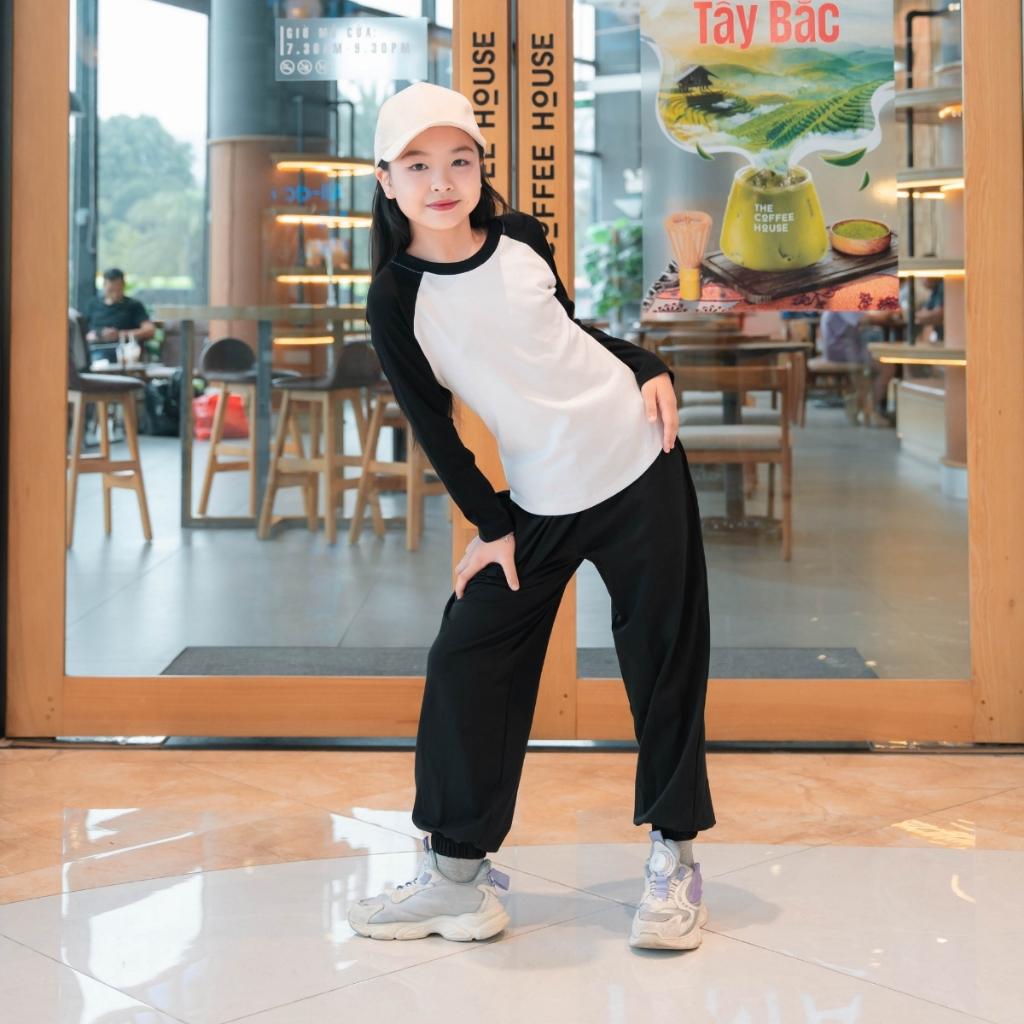 Bộ thu đông bé gái chất Cotton phối màu - Bộ dài tay bé gái size từ 15-38kg-  Loza Kids PG130