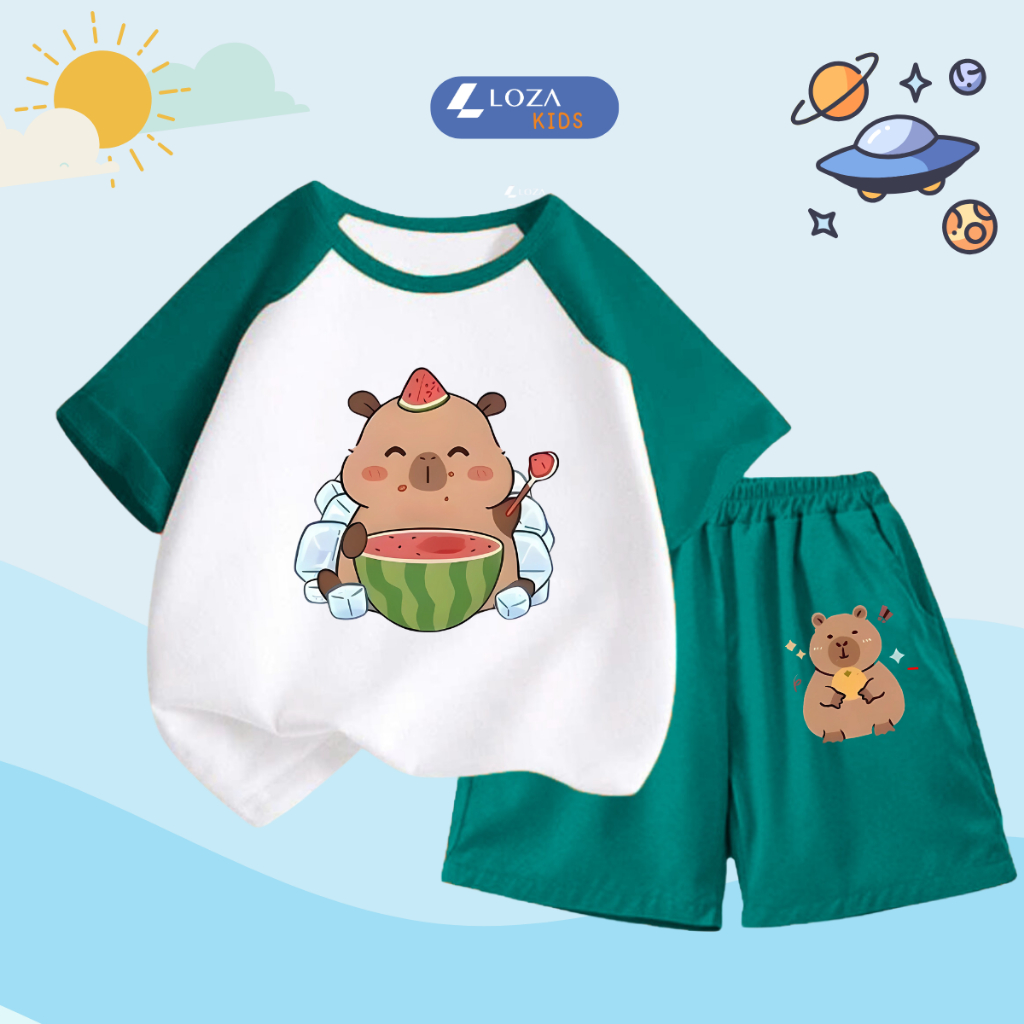 Bộ quần áo trẻ em phối màu in hình 'Capybara dưa hấu'- Loza Kids BD031_thumbnail_3