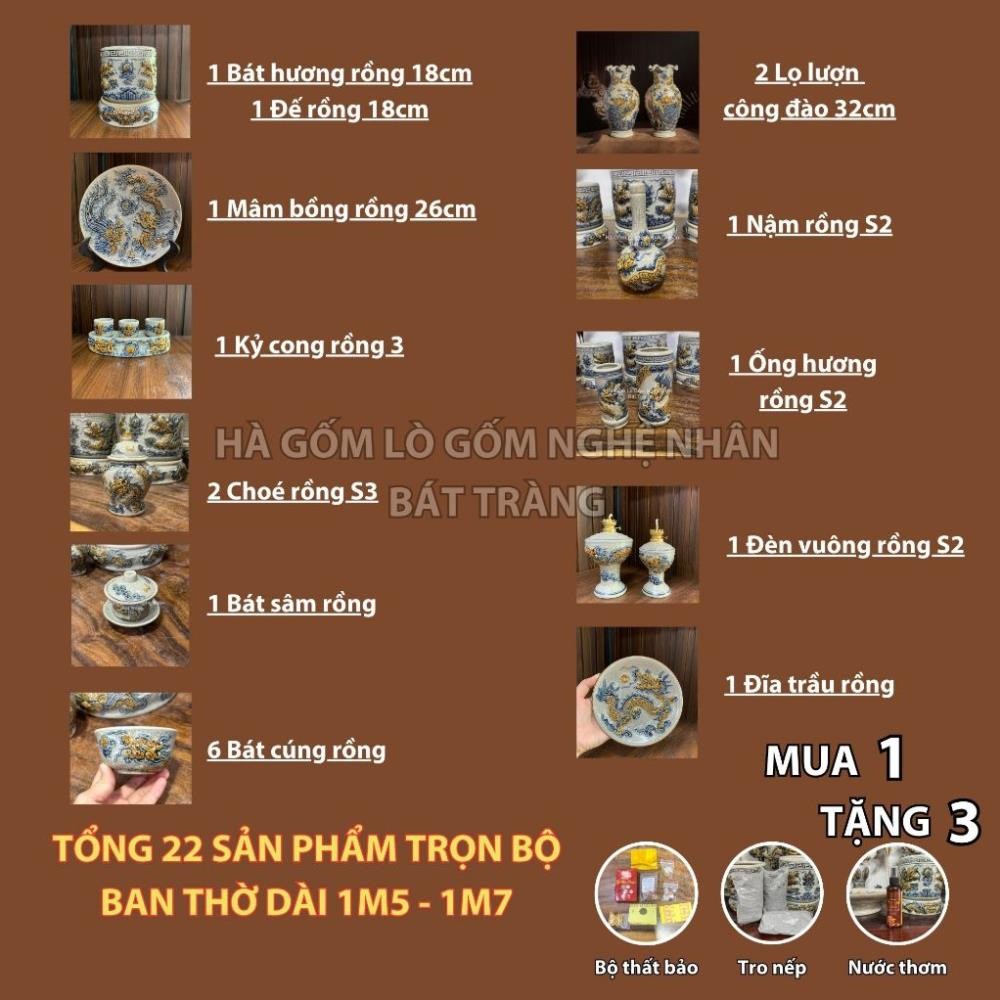 HG012 Đồ Thờ Cúng Bộ 22 món ban thờ 1M5 - 1M7 men rạn nổi nghệ nhân Bát Tràng chế tác TẶNG Thất Bảo, Tro Nếp_thumbnail_8