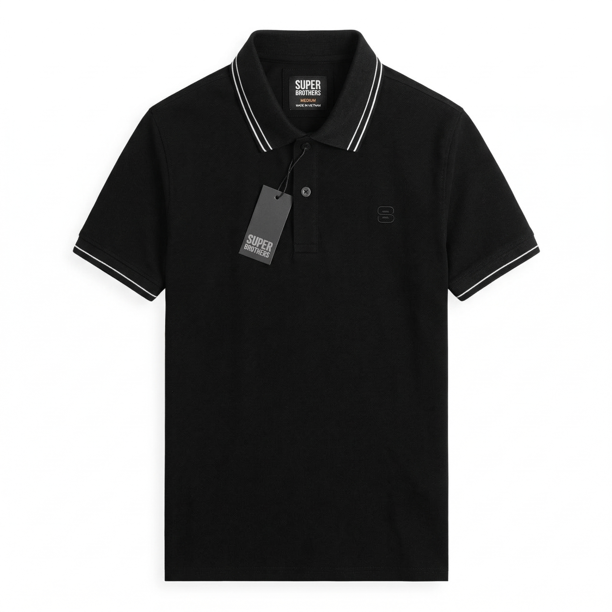 Áo Polo Super Brother Cotton Cá Sấu Logo Thêu Màu Đen