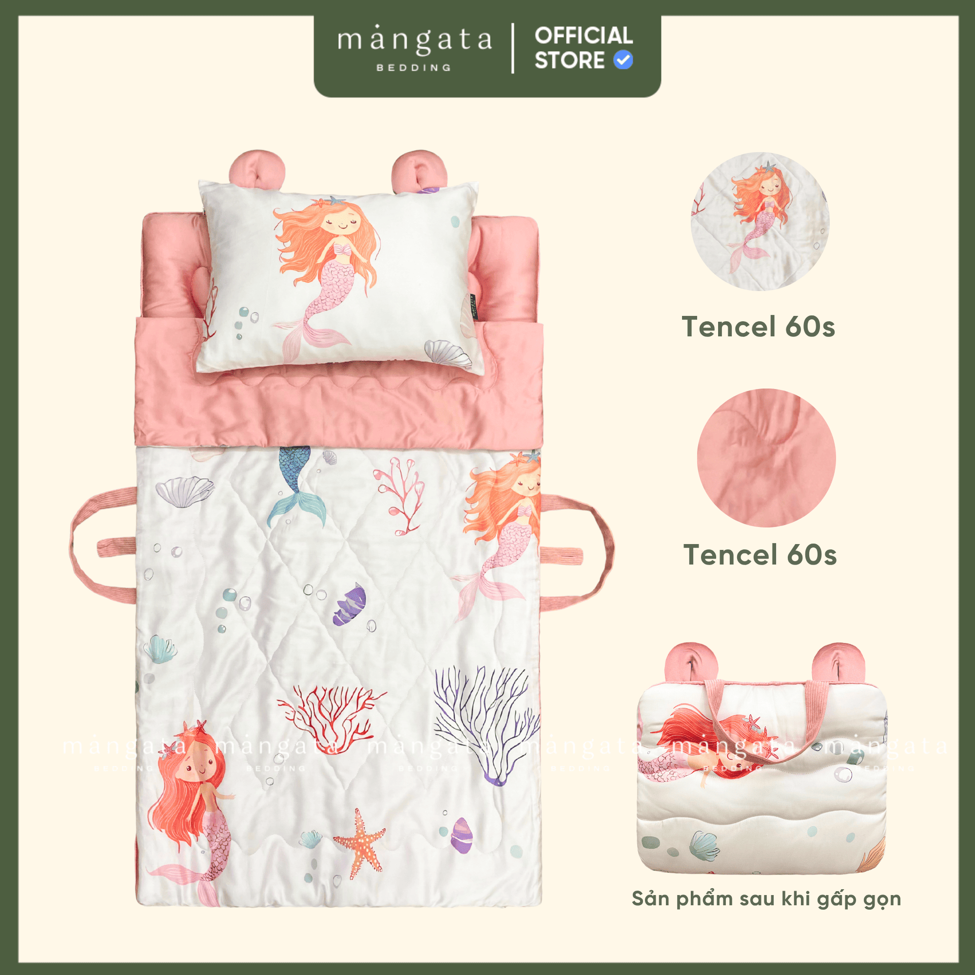 Mẫu Tiên cá - Bộ chăn gối gấp gọn đi học