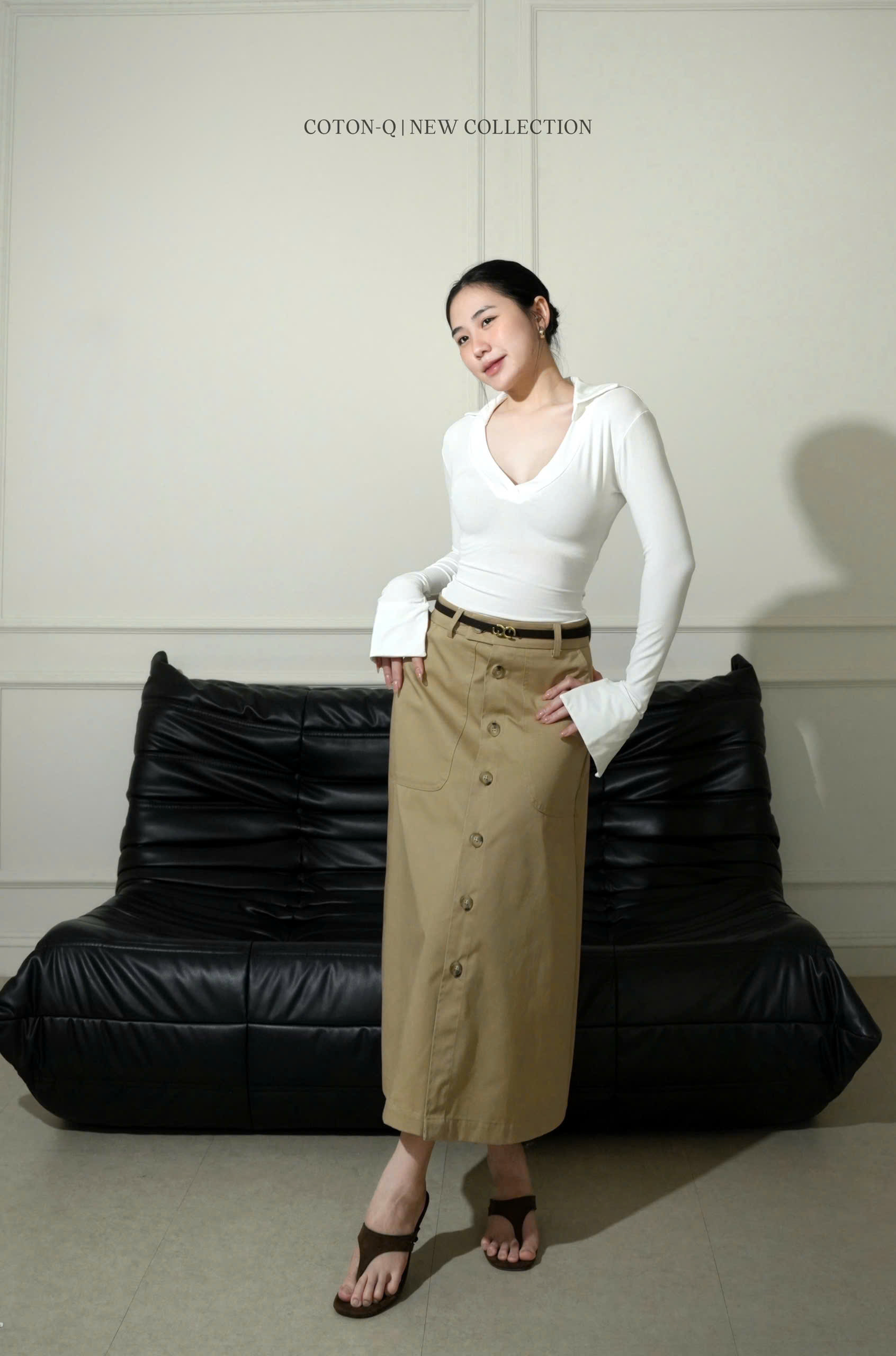 Chân váy dài Coton Q kaki kèm belt_thumbnail_13