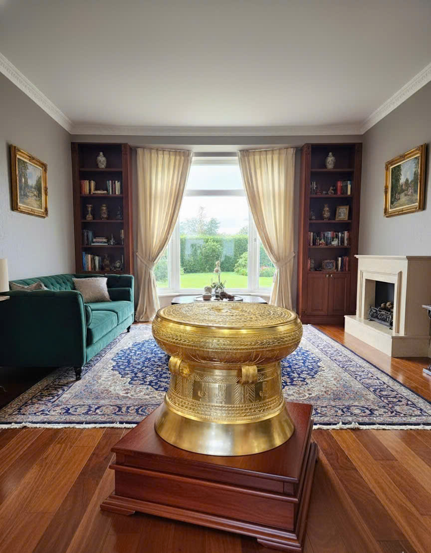 Quả trống đồng đông sơn dát vang 9999 KT DK 80CM _thumbnail_2