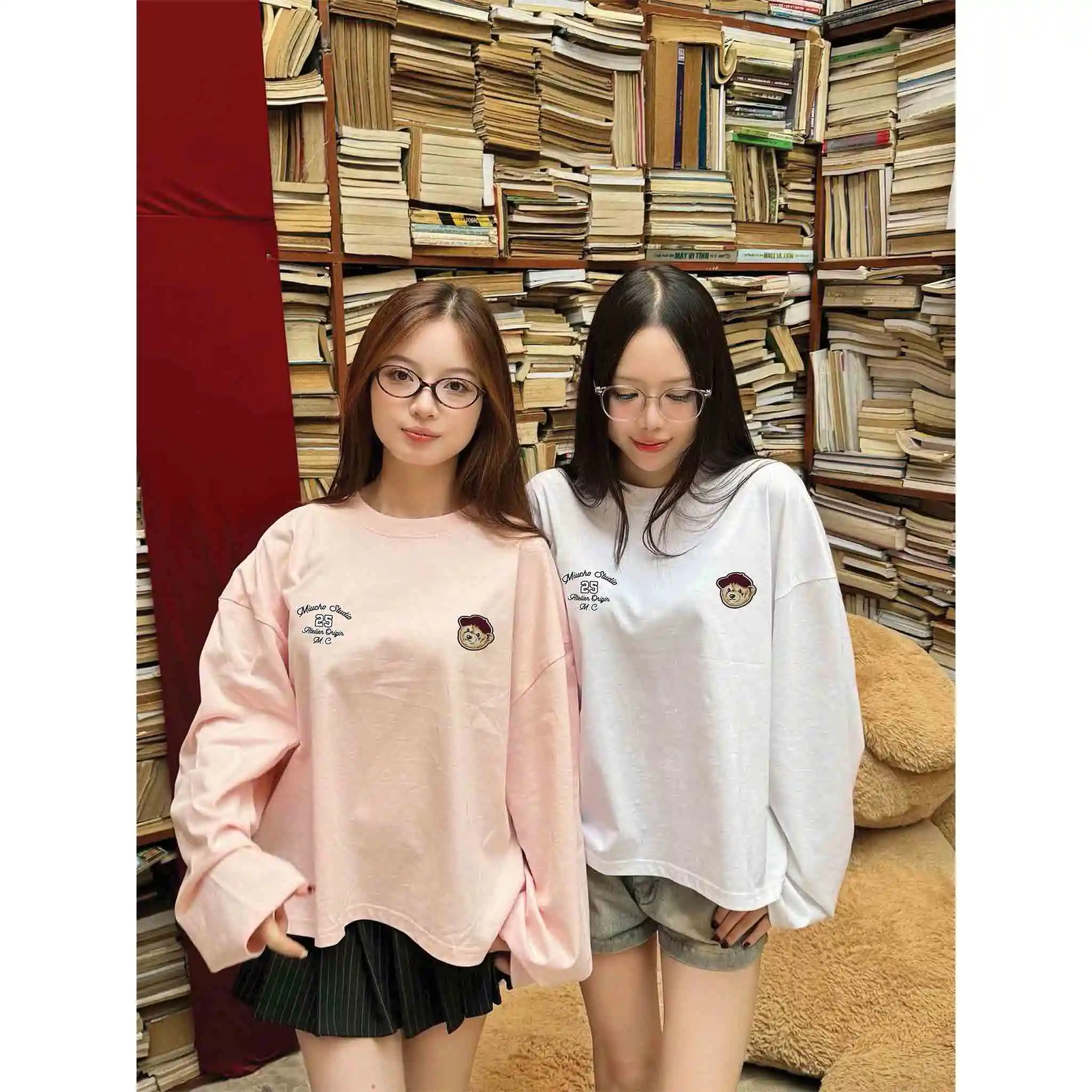 Áo thun form boxy tay dài Miucho Studio cotton 2 chiều dày dặn thoáng mát cổ tròn in mix 2703_thumbnail_6