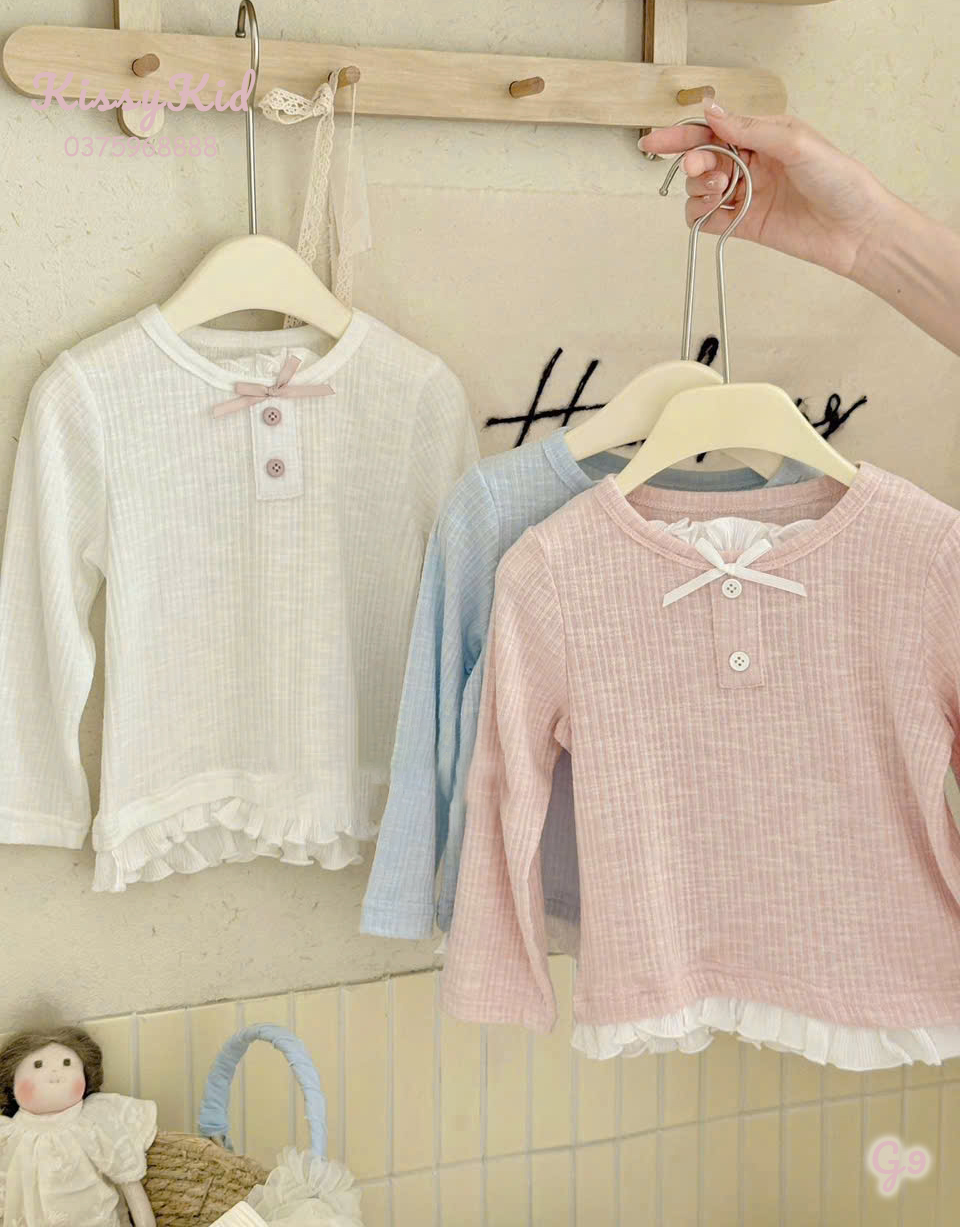 (G9) Áo thun mỏng cách điệu liền bèo đính 2 màu hồng/xanh HLX_thumbnail_0