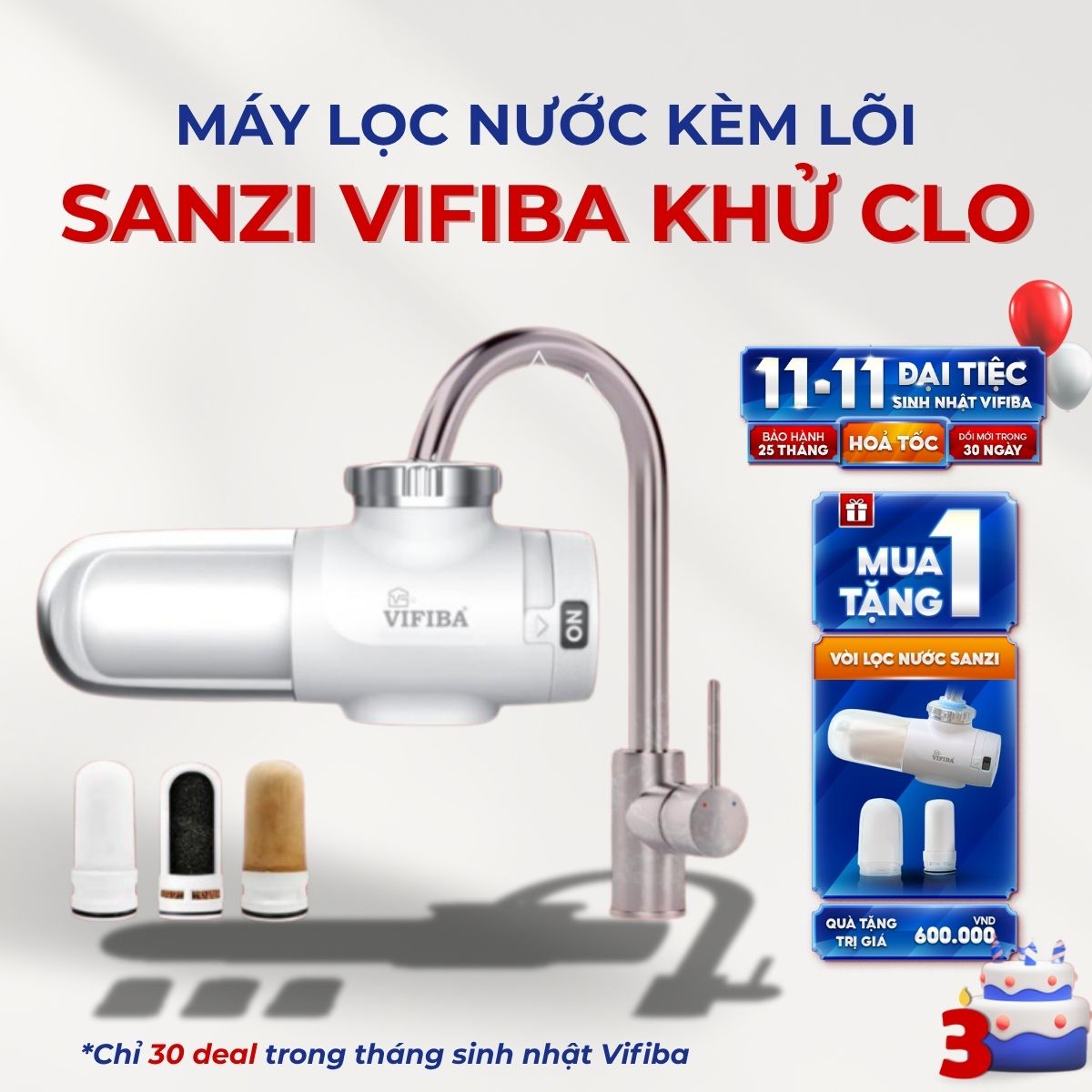 Bộ lọc nước VIFIBA x Sanbee Khử CLO - MUA 1 TẶNG 1
