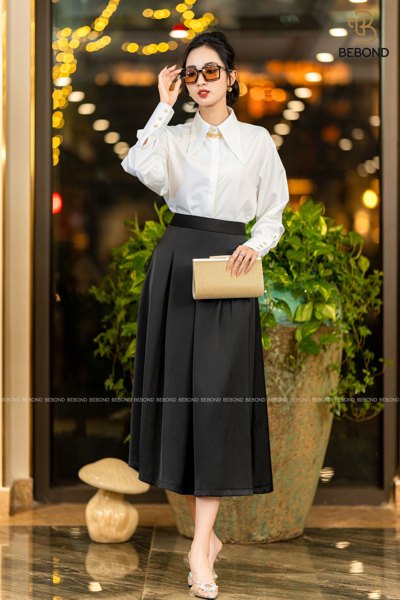 Set sơ mi thô cổ cách điệu Donna - chân váy xòe lụa queen Kaylin_thumbnail_3