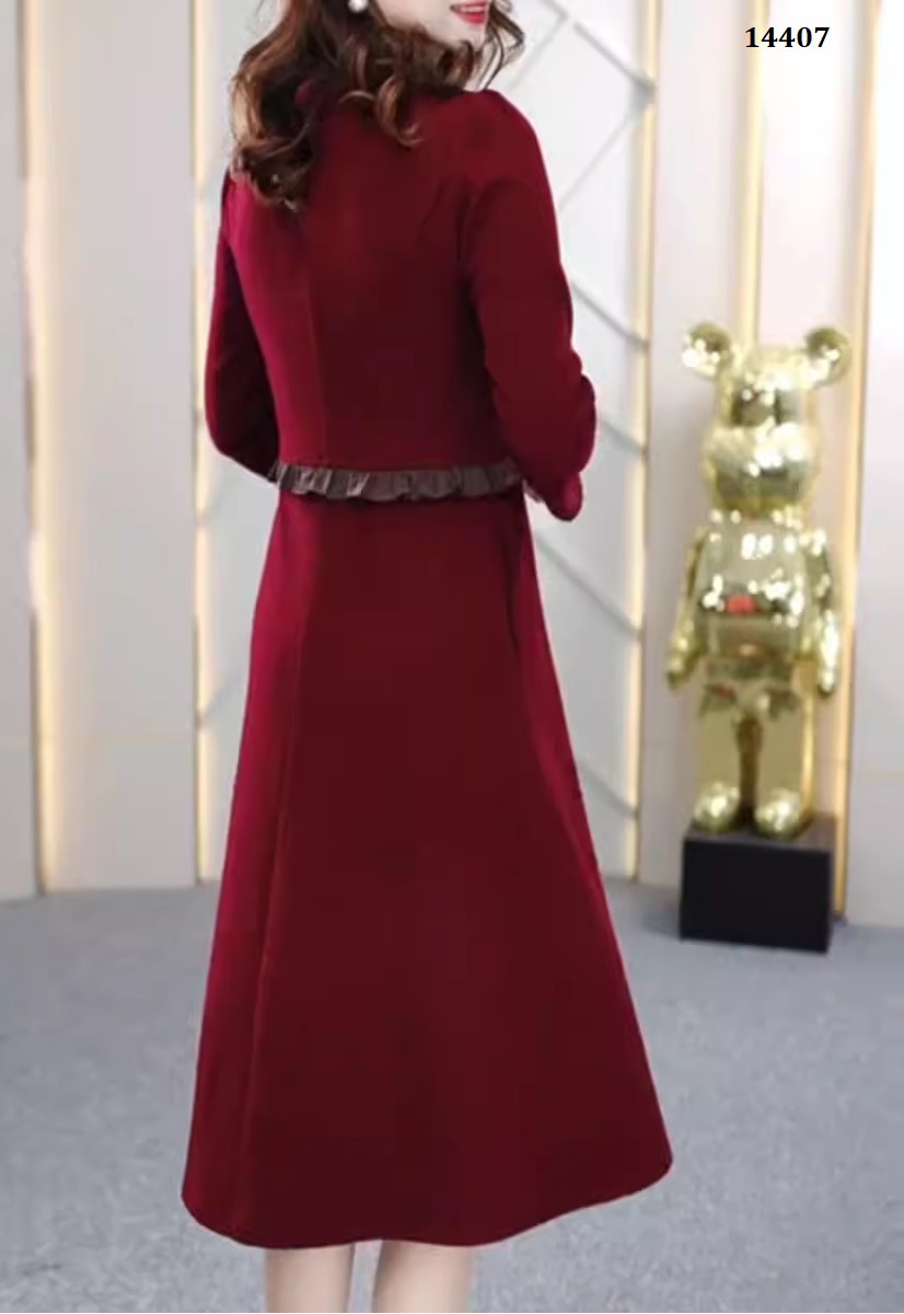14407-Đầm đỏ xòe công sở tay dài phối kiểu áo giả rời (thun mịn)_thumbnail_4