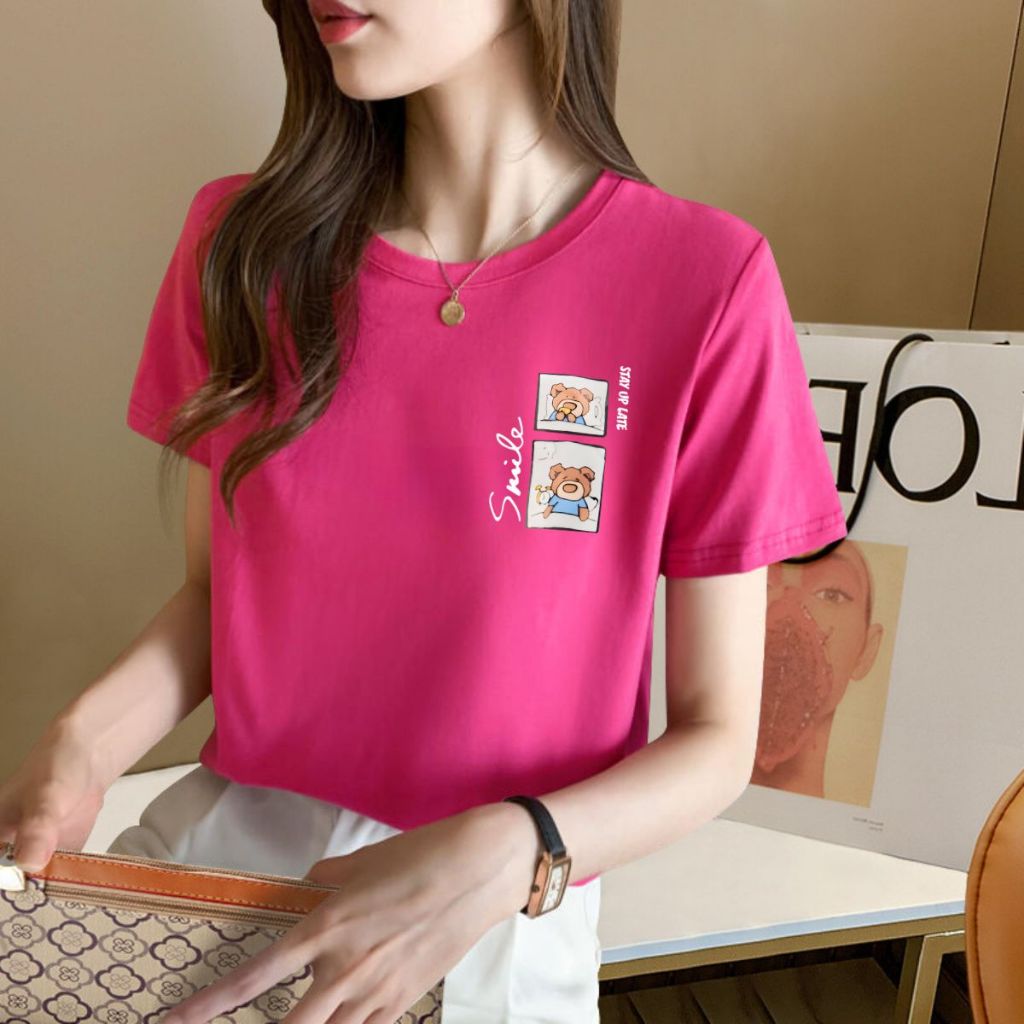 [Form Vừa] Áo thun nữ form vừa in hai hình gấu SMILE - Áo phông nữ VT7261_thumbnail_5
