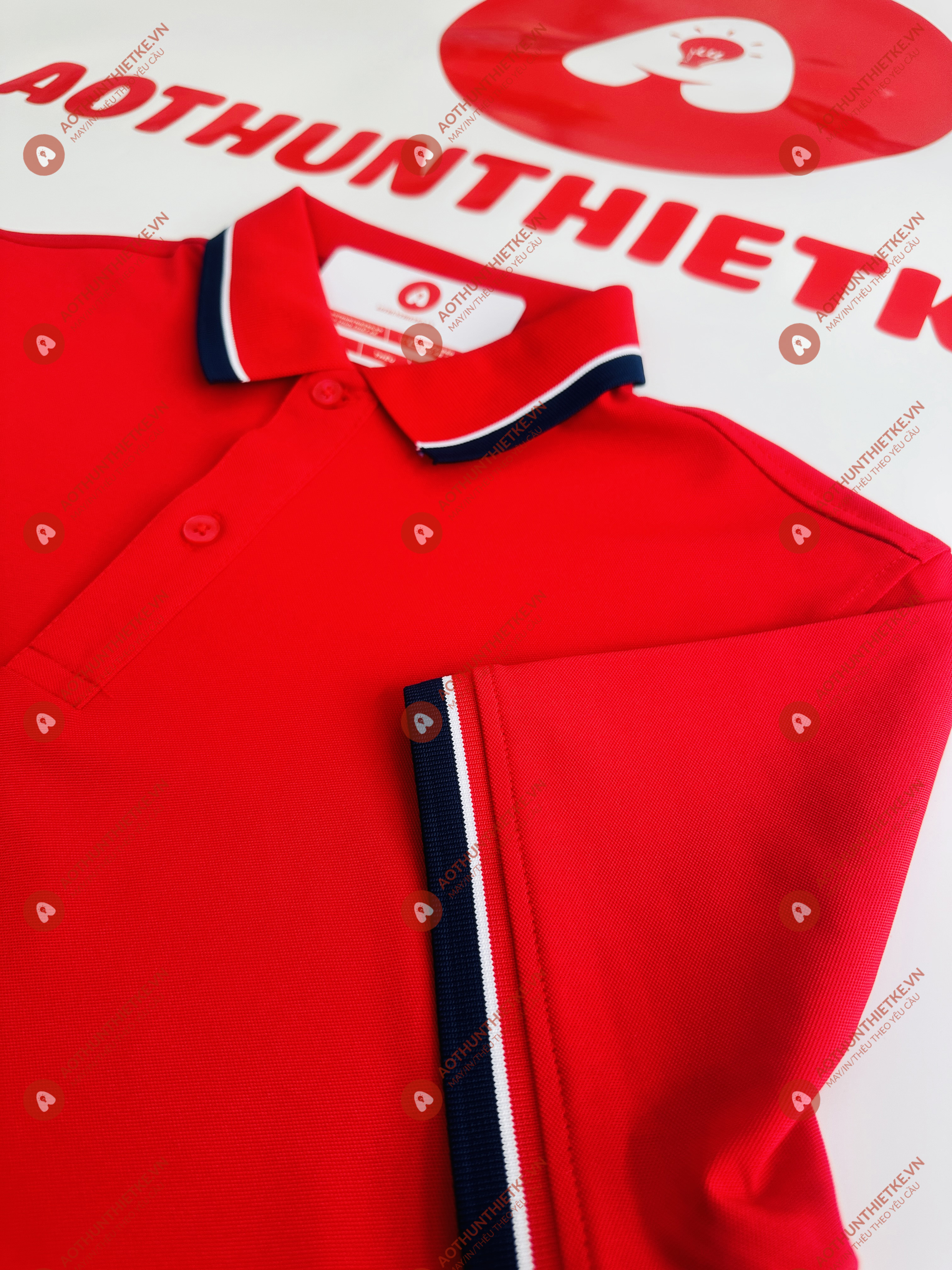 Áo Đồng Phục Polo 2 Sọc Đỏ Tươi_thumbnail_2