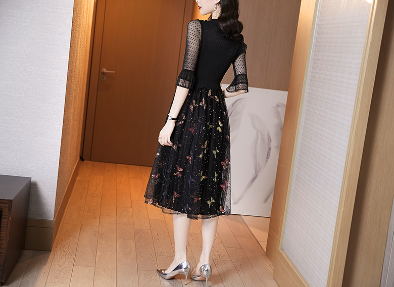 13417-Đầm xòe tay loe phối voan lưới bi in họa tiết bướm (voan lưới,khóa eo)_thumbnail_1