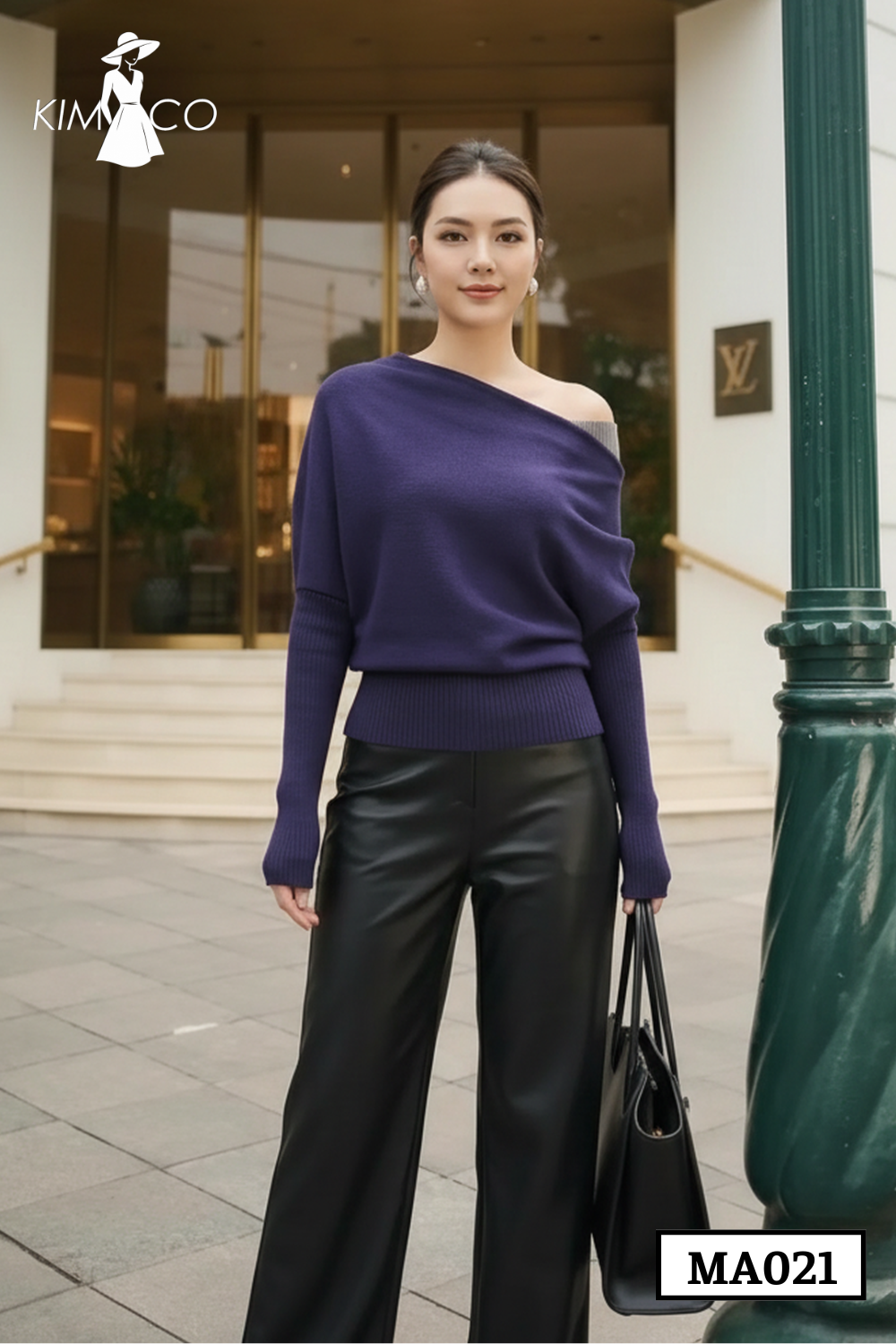 Áo Lệch Vai Tím Khói Thanh Lịch - MA021