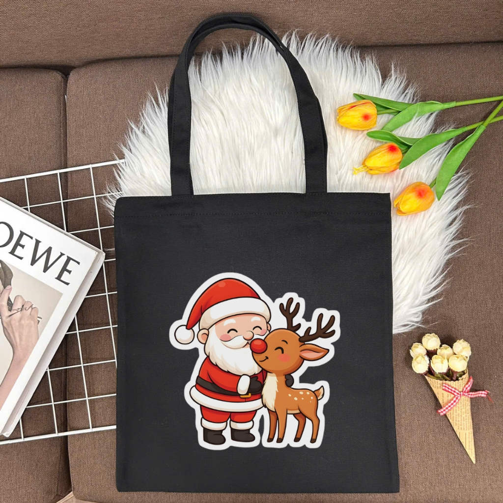 Túi tote vải canvas hình người tuyết, ông già Noel có khóa kéo và ngăn phụ WE TEE - WTU05_thumbnail_14