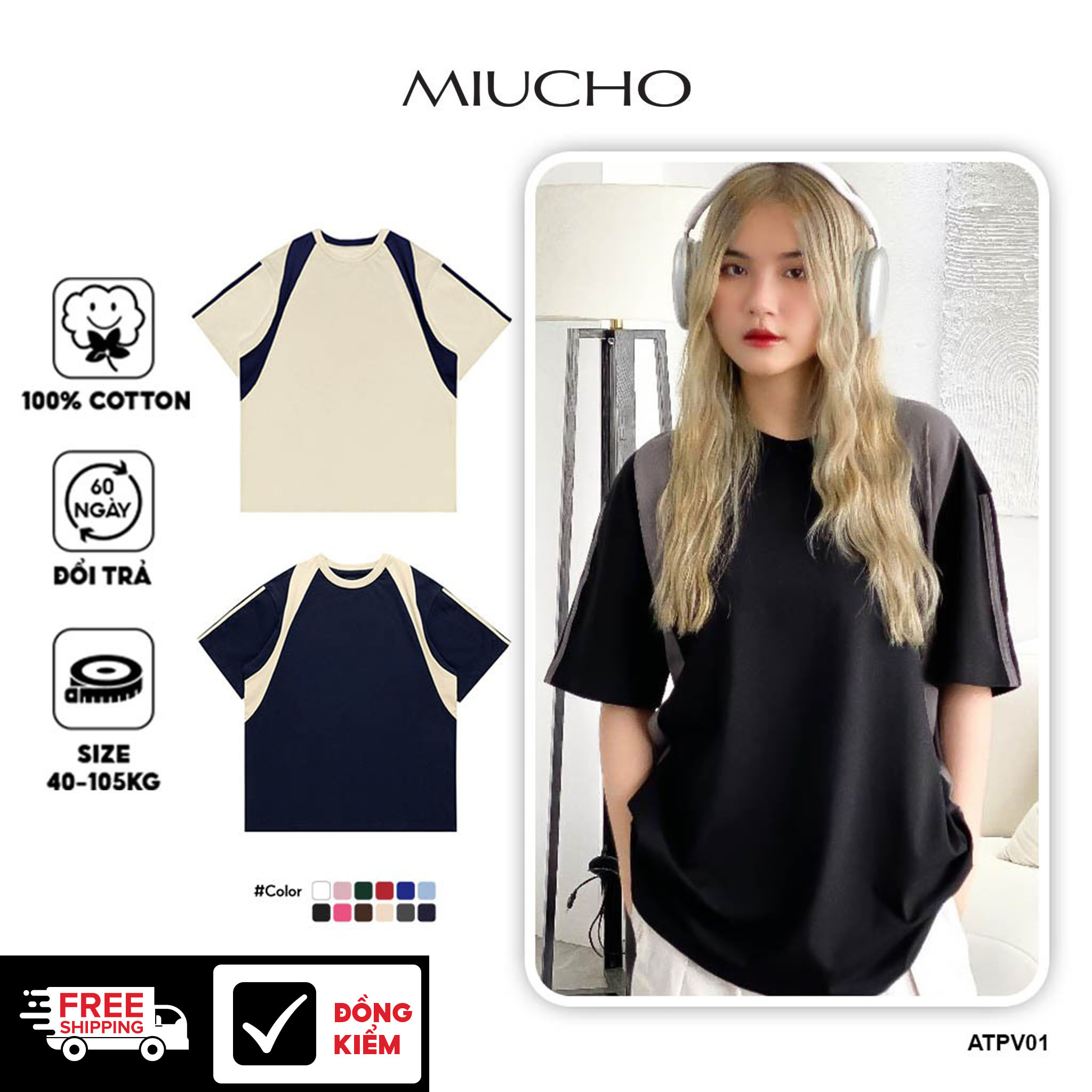 Áo thun nữ form rộng ATPV01 Miucho cotton cổ tròn in basic_thumbnail_1