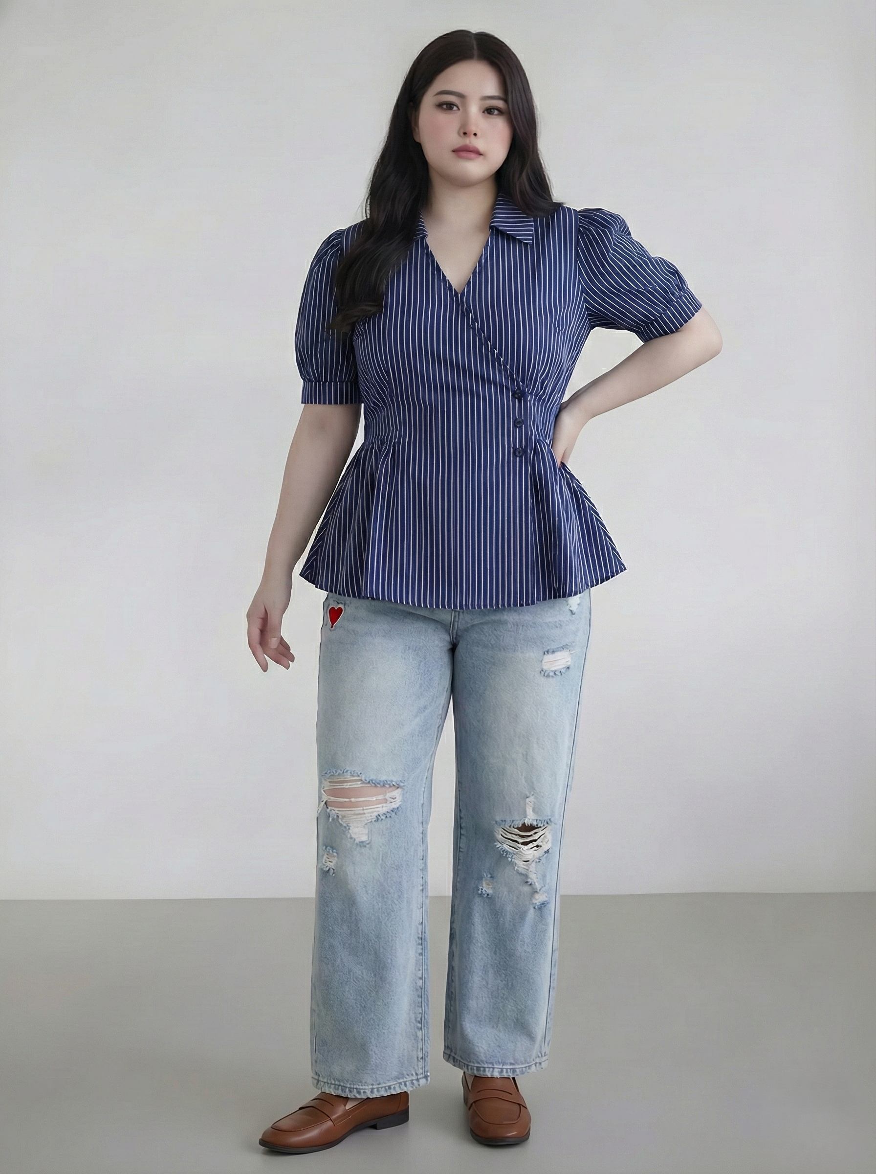 BIGSIZE- Áo babydoll sọc T- AT470